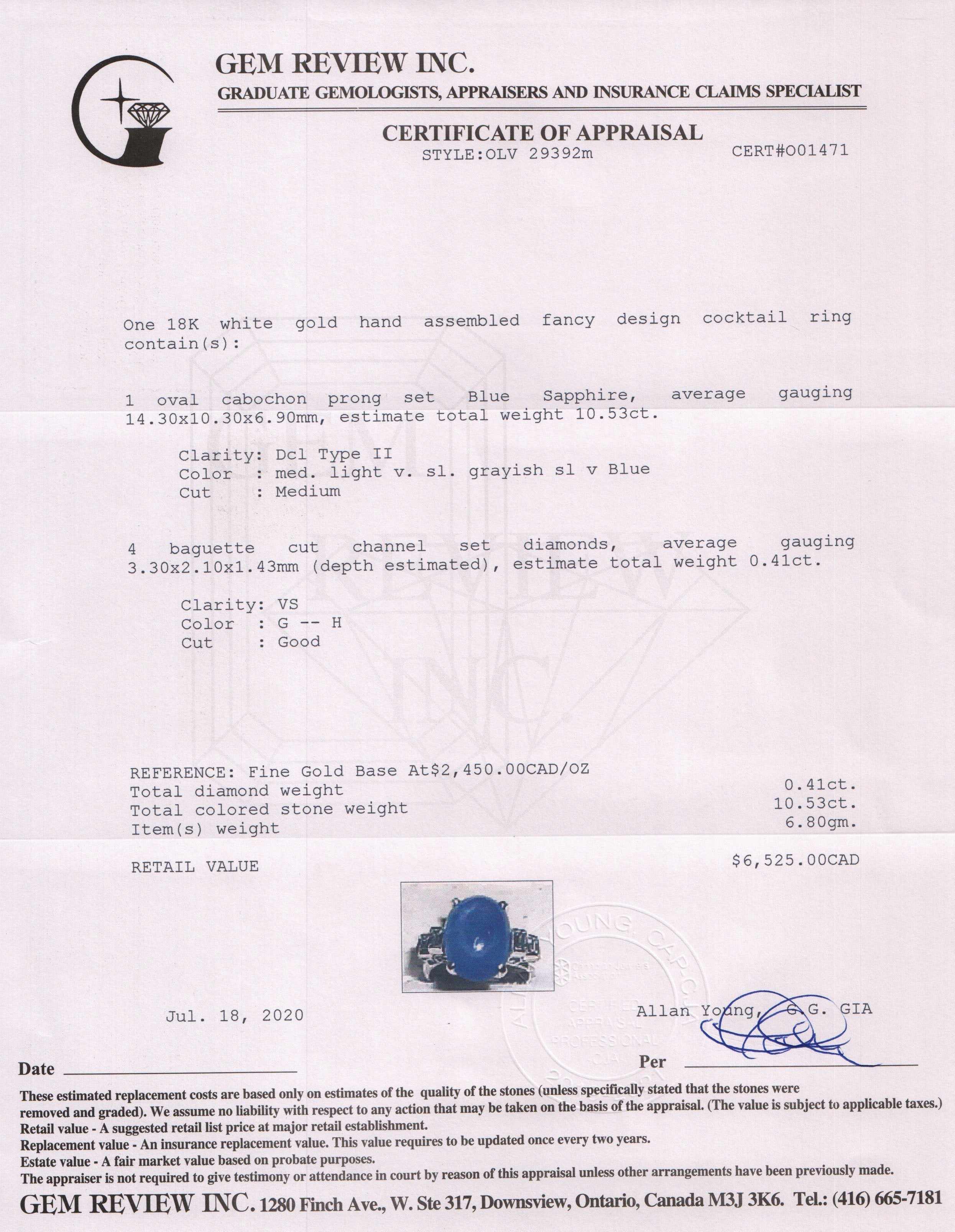 Cabochon Blue Sapphire and Diamond Cocktail Ring