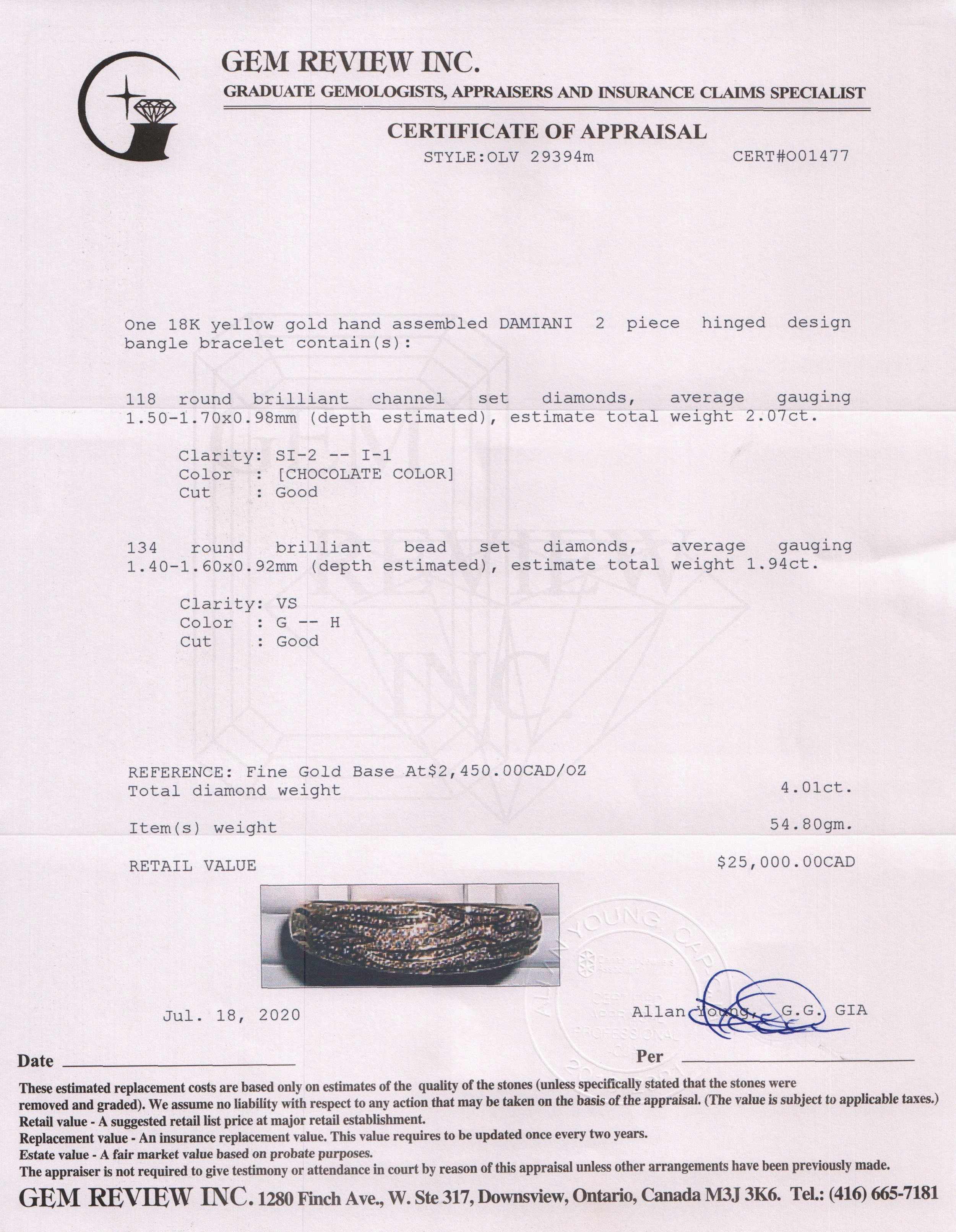 Damiani Chocolate and White Diamond Bangle Bracelet