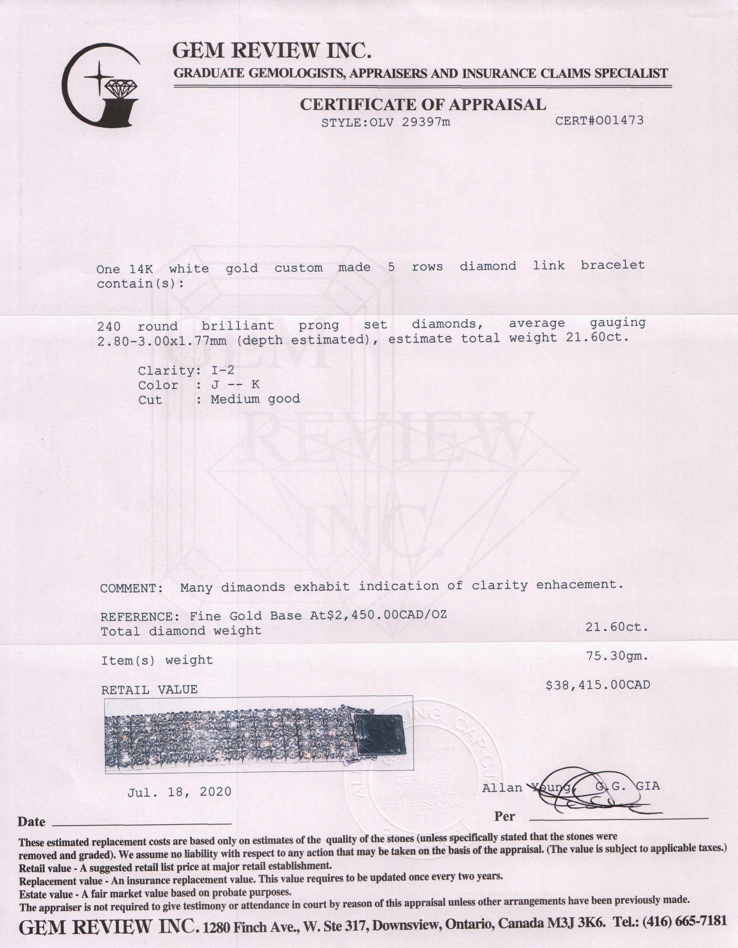 Five-Row Diamond Tennis Bracelet