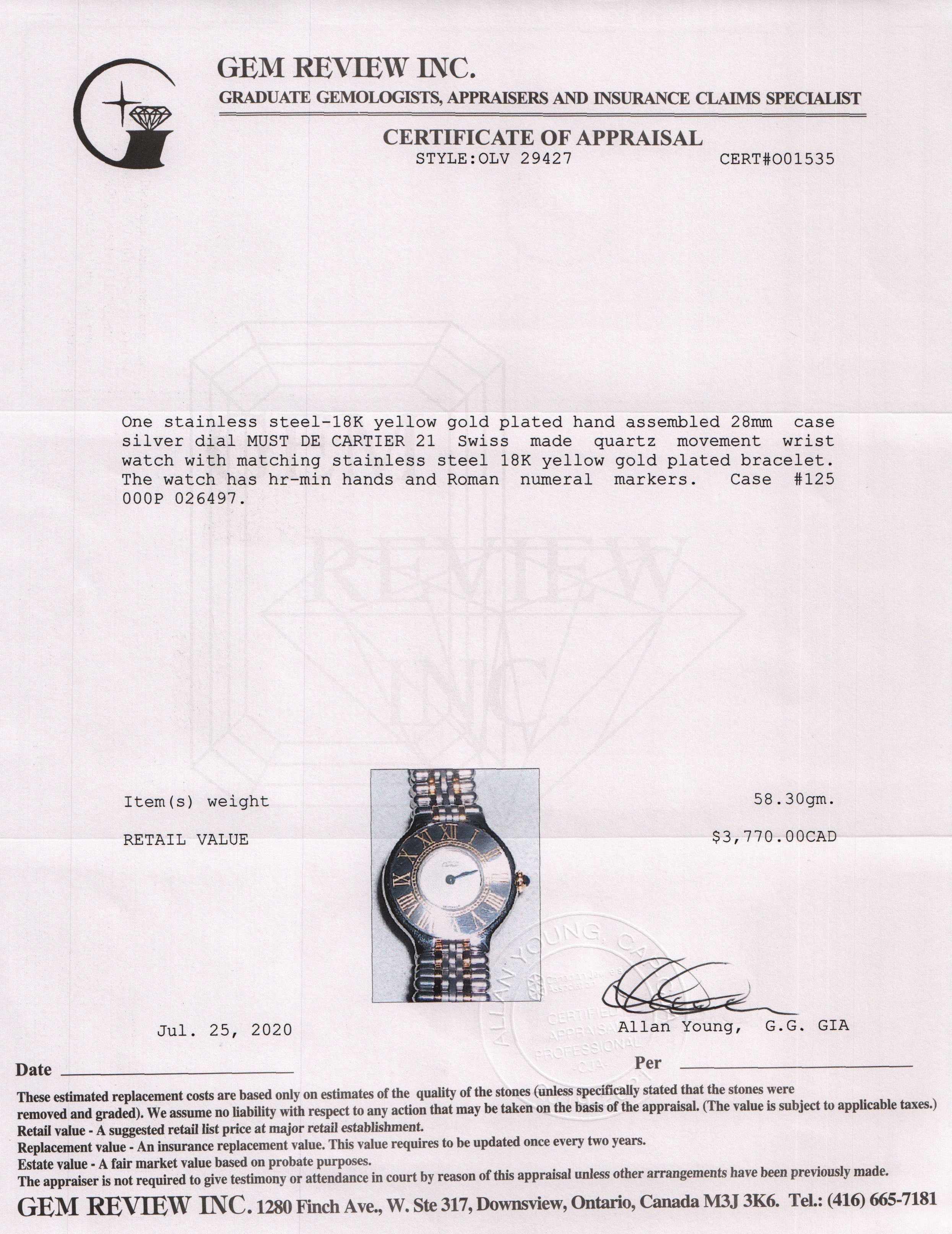 Cartier Must de Cartier 21 Watch w/ Box