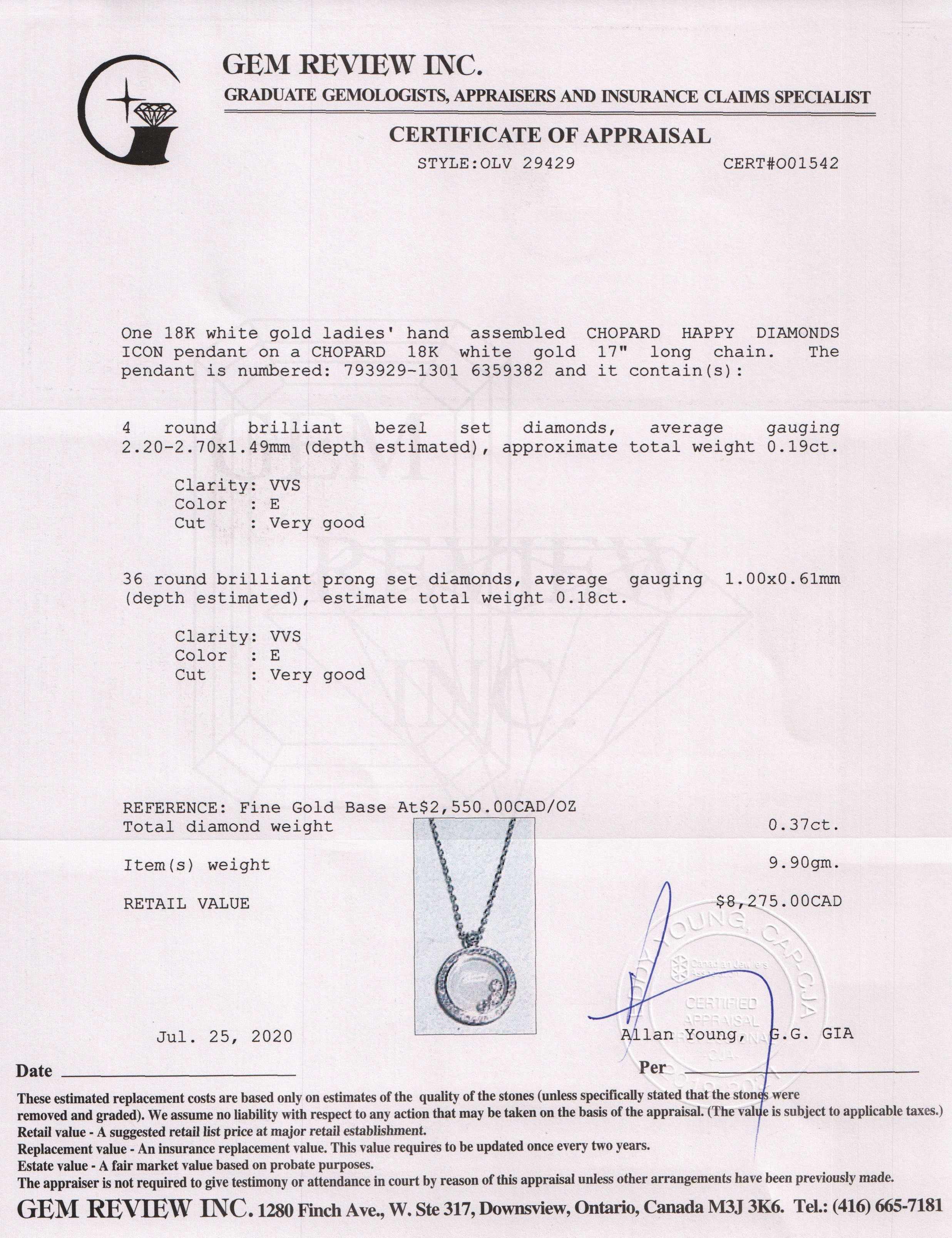 Chopard 18k White Gold Happy Diamonds Icon Pendant Necklace w/ Box