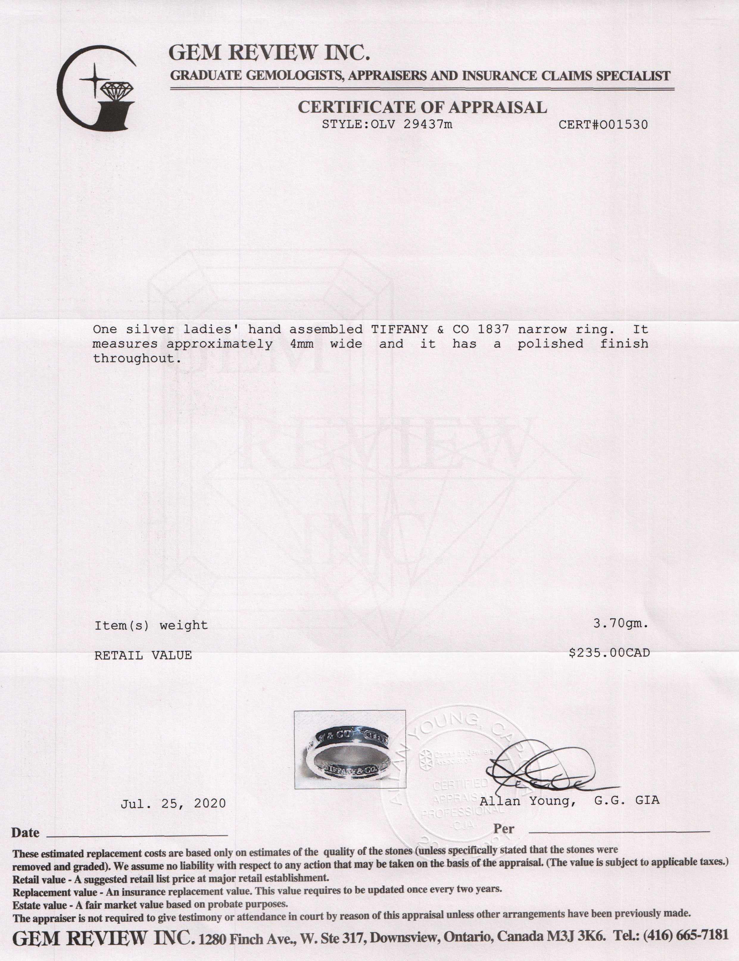 Tiffany & Co. Narrow 1837 Ring