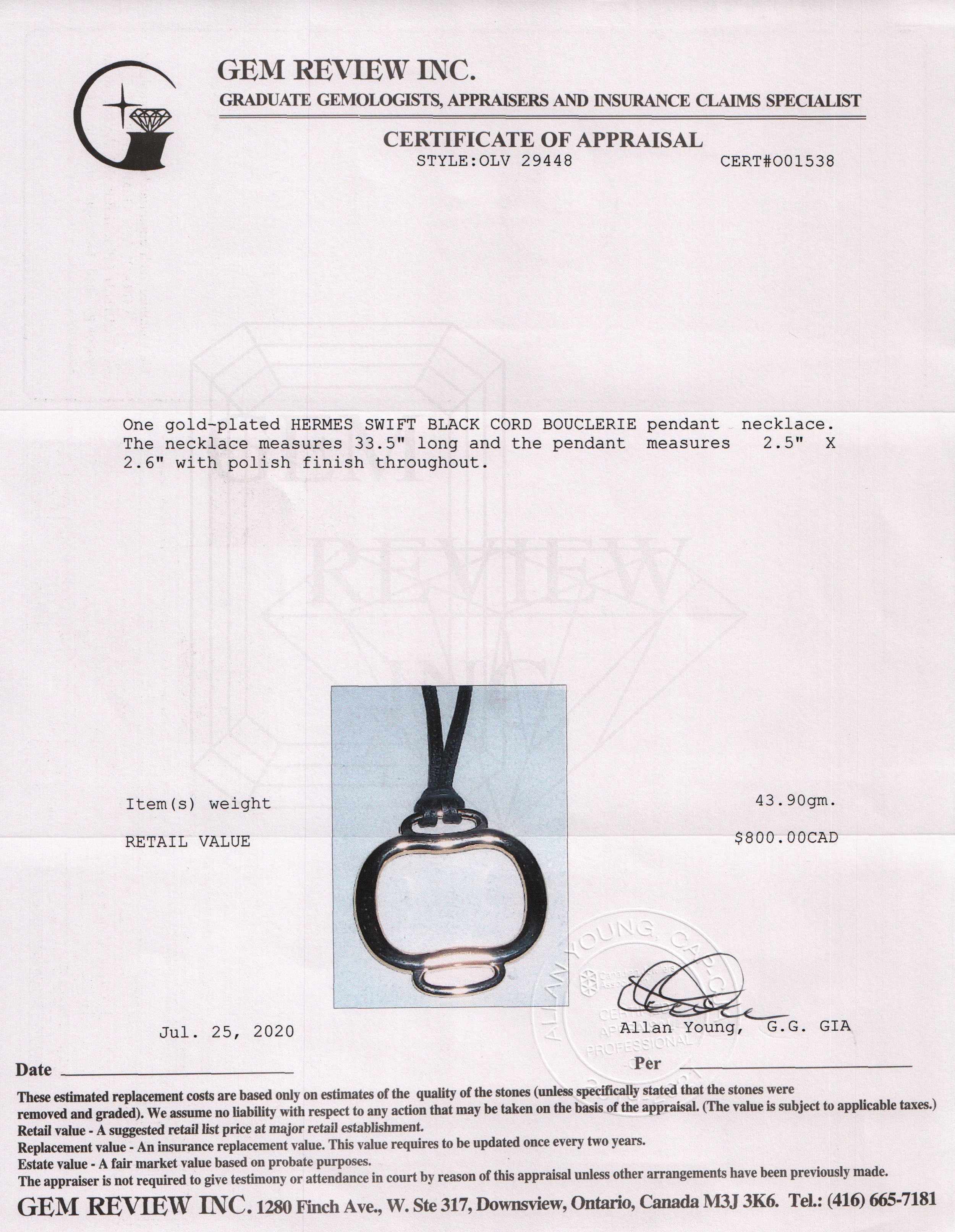 Hermes Bouclerie Pendant Necklace w/ Box