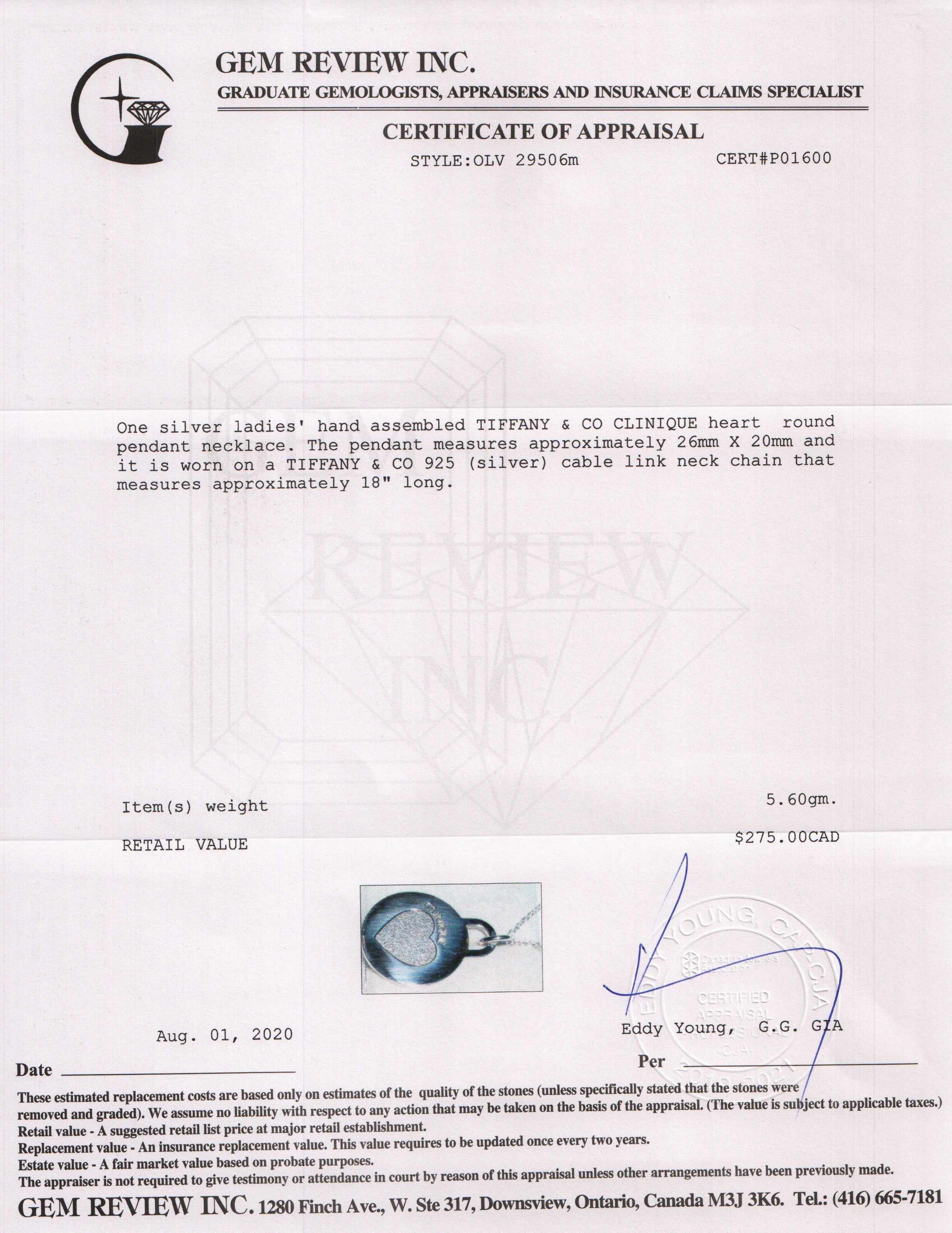 Tiffany & Co. Clinique Heart Round Pendant Necklace