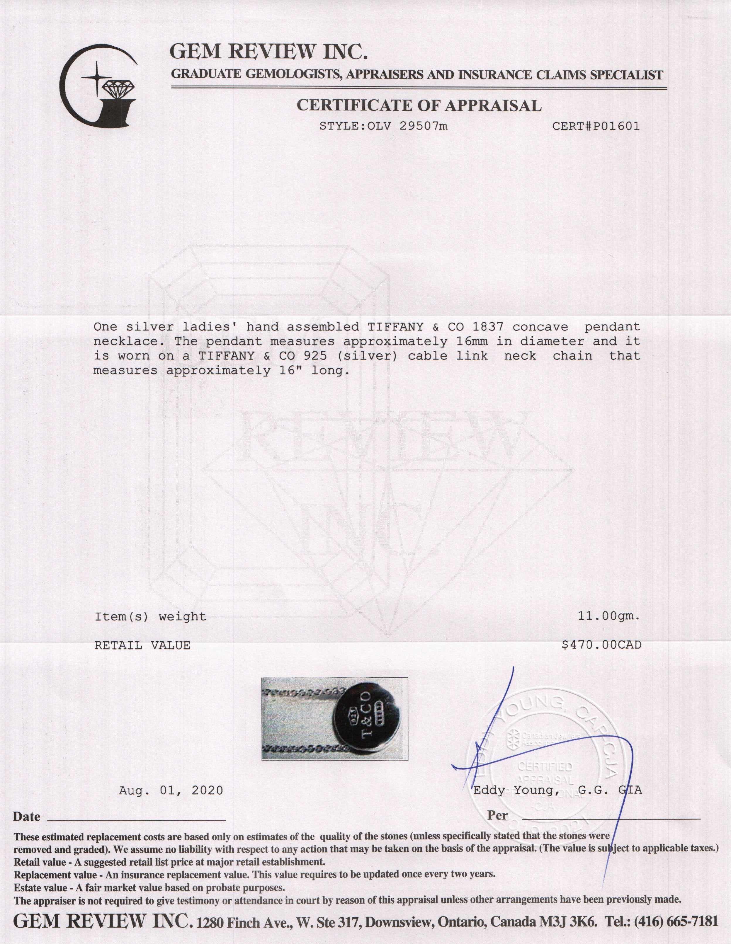 Tiffany & Co. 1837 Concave Pendant Necklace