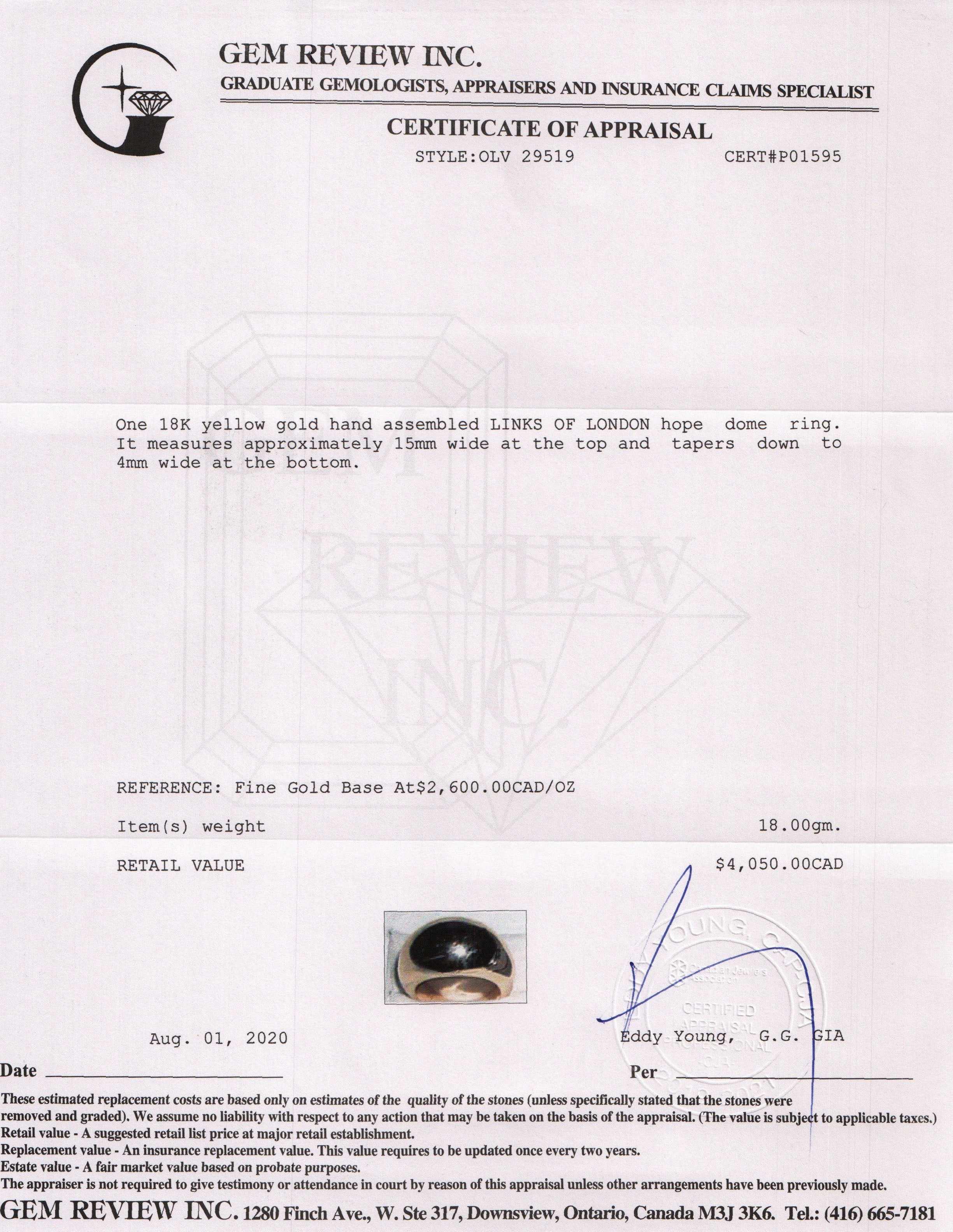 Links of London 18k Gold Hope Dome Ring