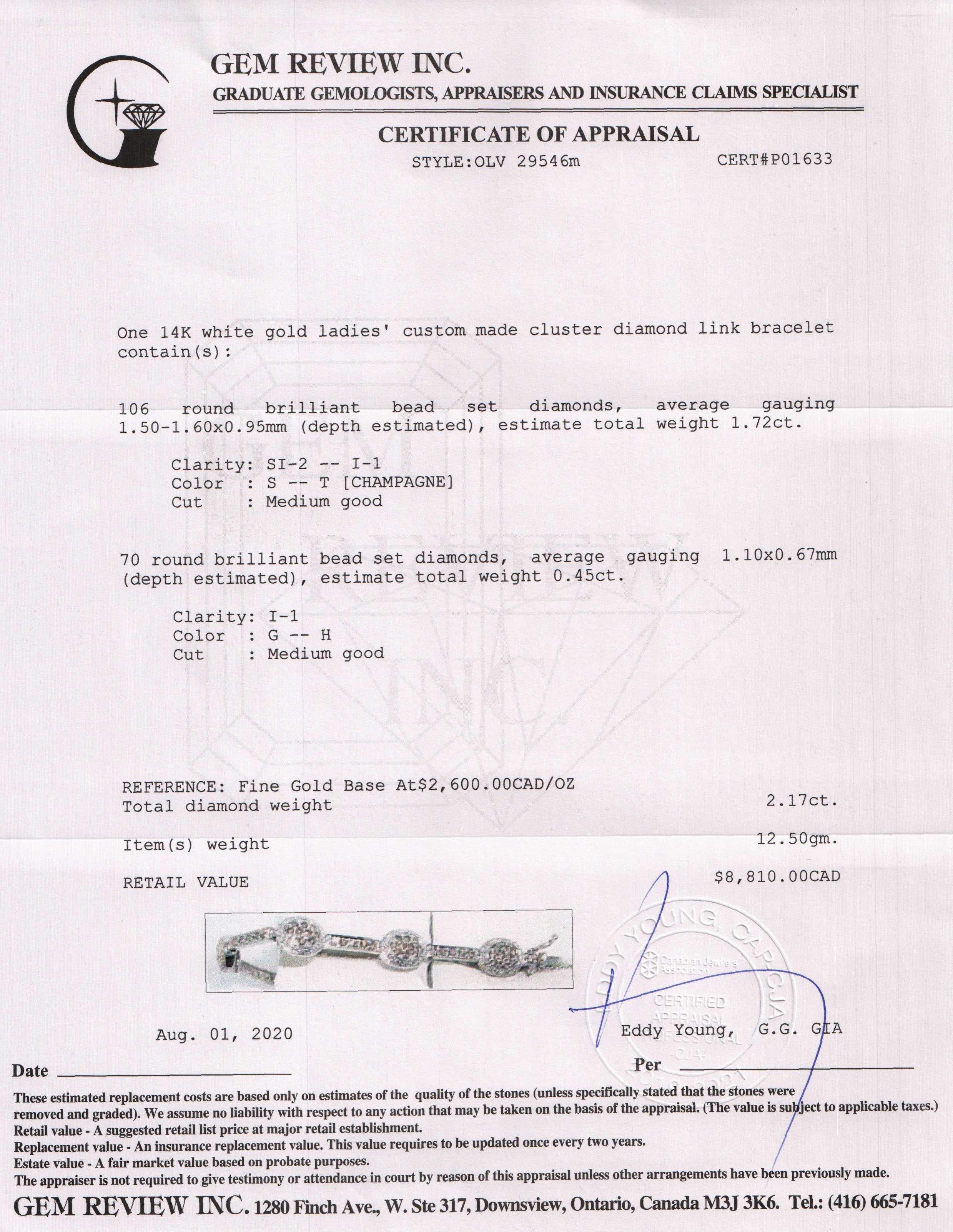 Cluster Champagne and White Diamond Link Bracelet