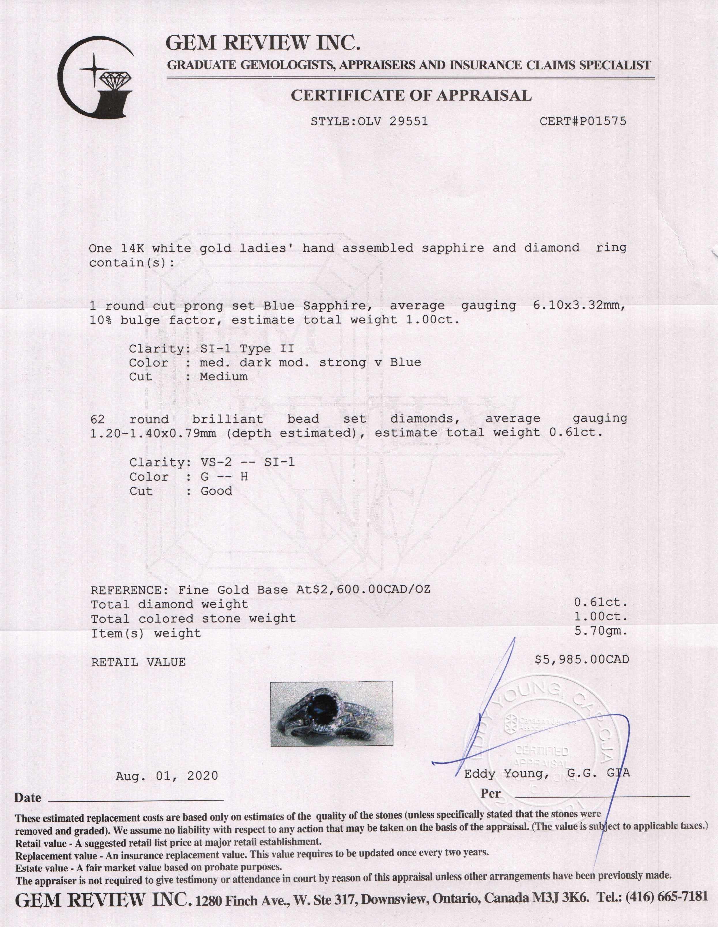 Blue Sapphire and Diamond Ring