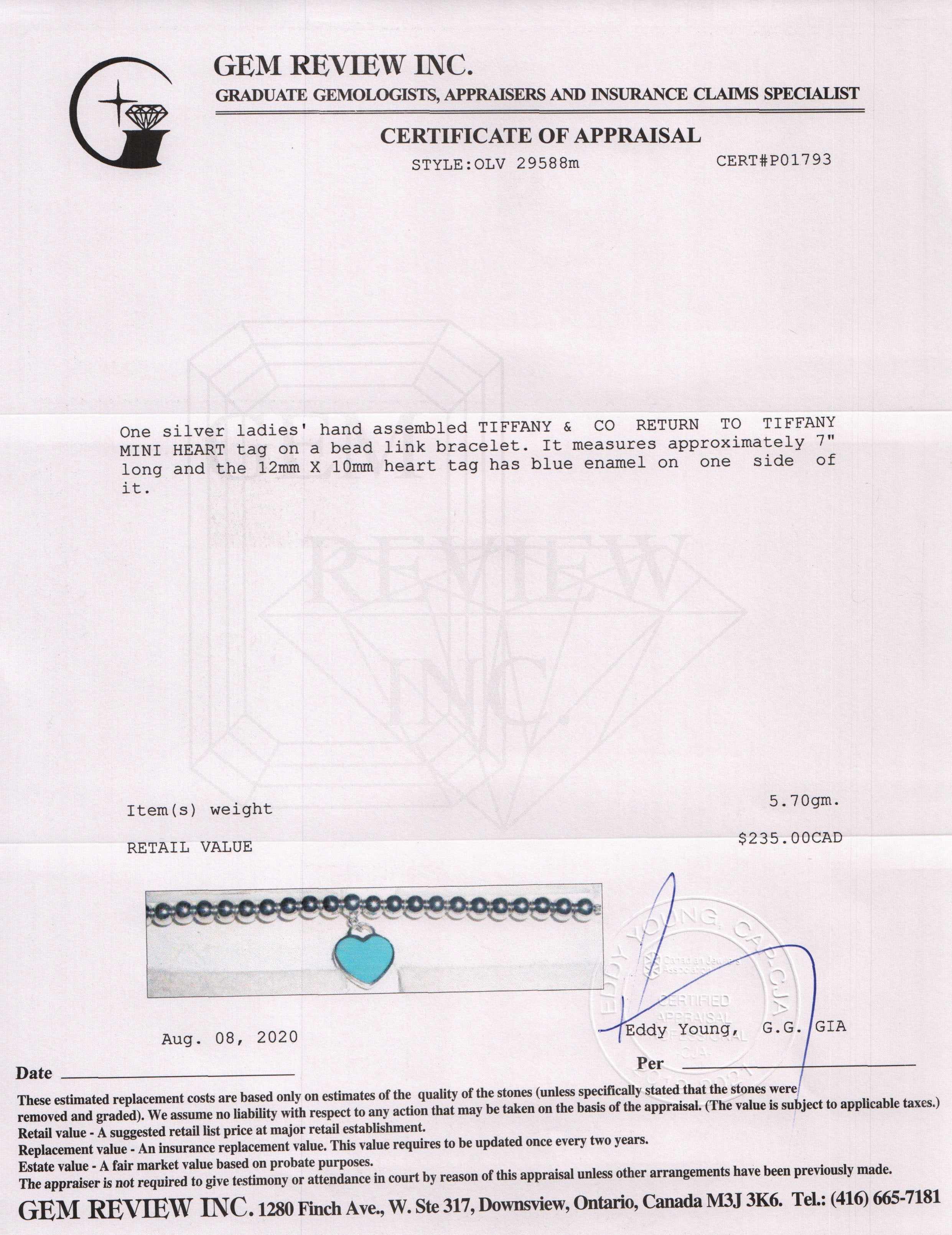 Tiffany & Co. Return to Tiffany Mini Heart Tag Bead Bracelet with Blue Enamel