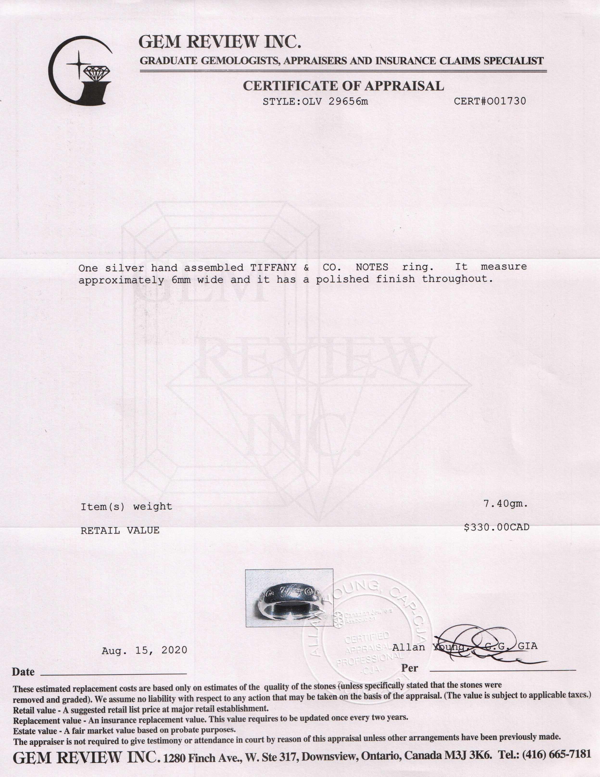 Tiffany & Co. Notes "Tiffany & Co." Band Ring