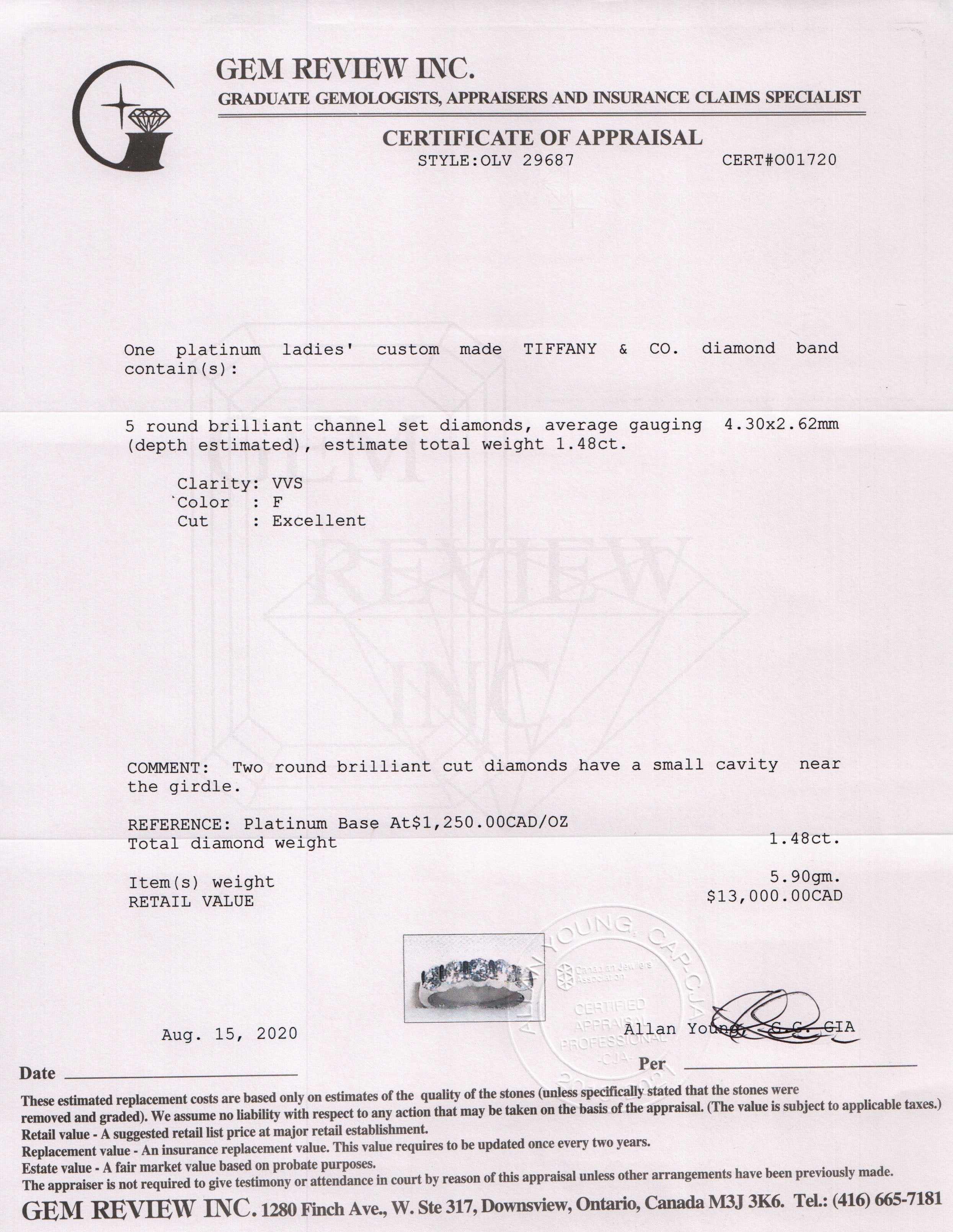 Tiffany & Co. Platinum Five-Stone Diamond Band Ring