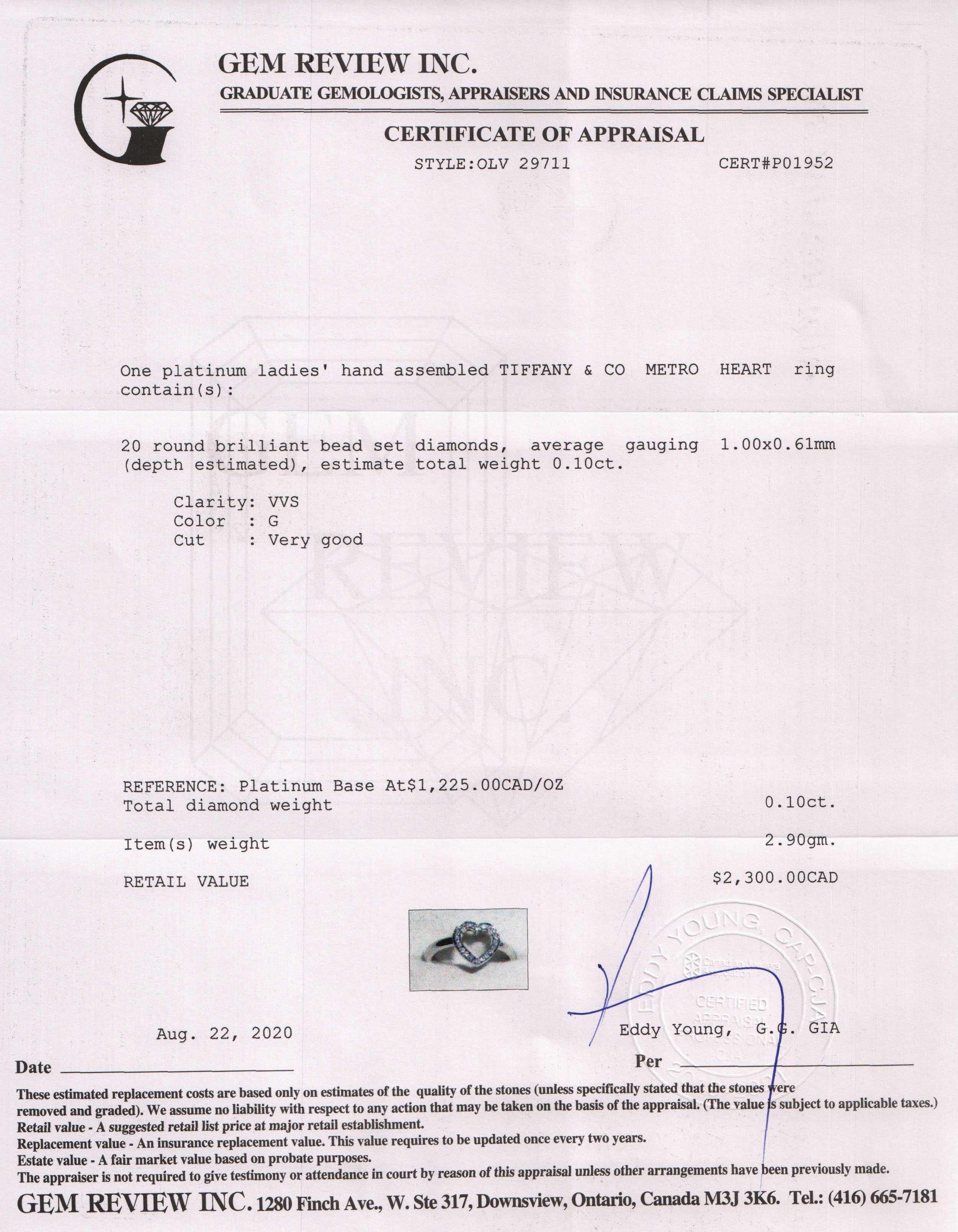 Tiffany & Co. Platinum Diamond Metro Heart Ring