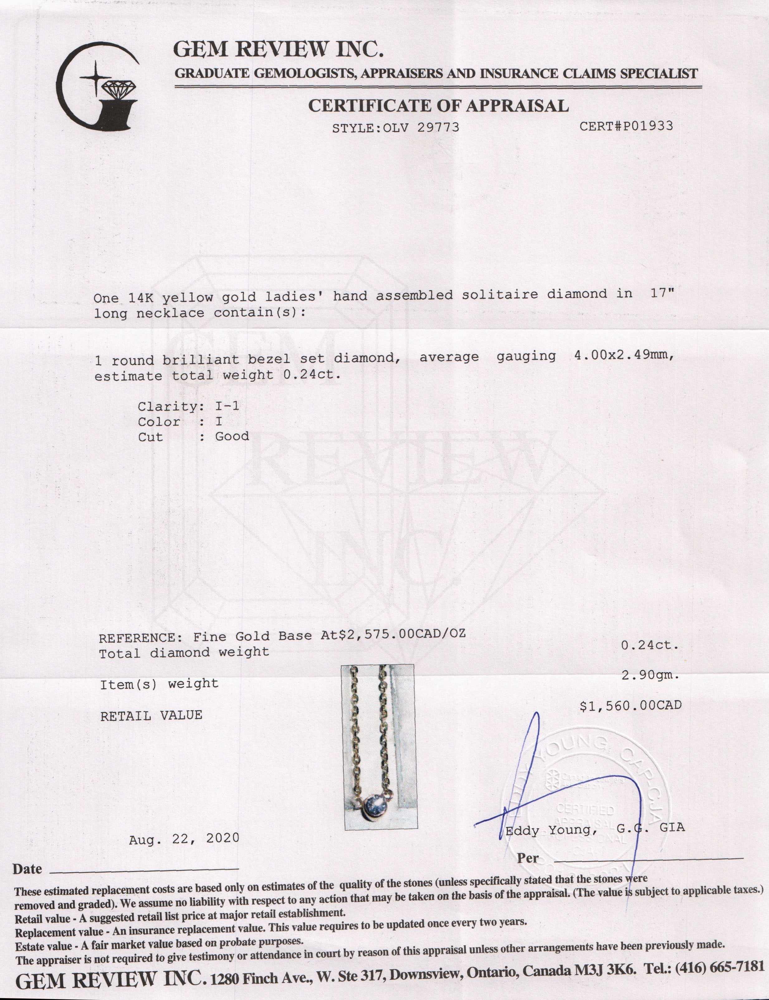 Diamond Solitaire Pendant Necklace