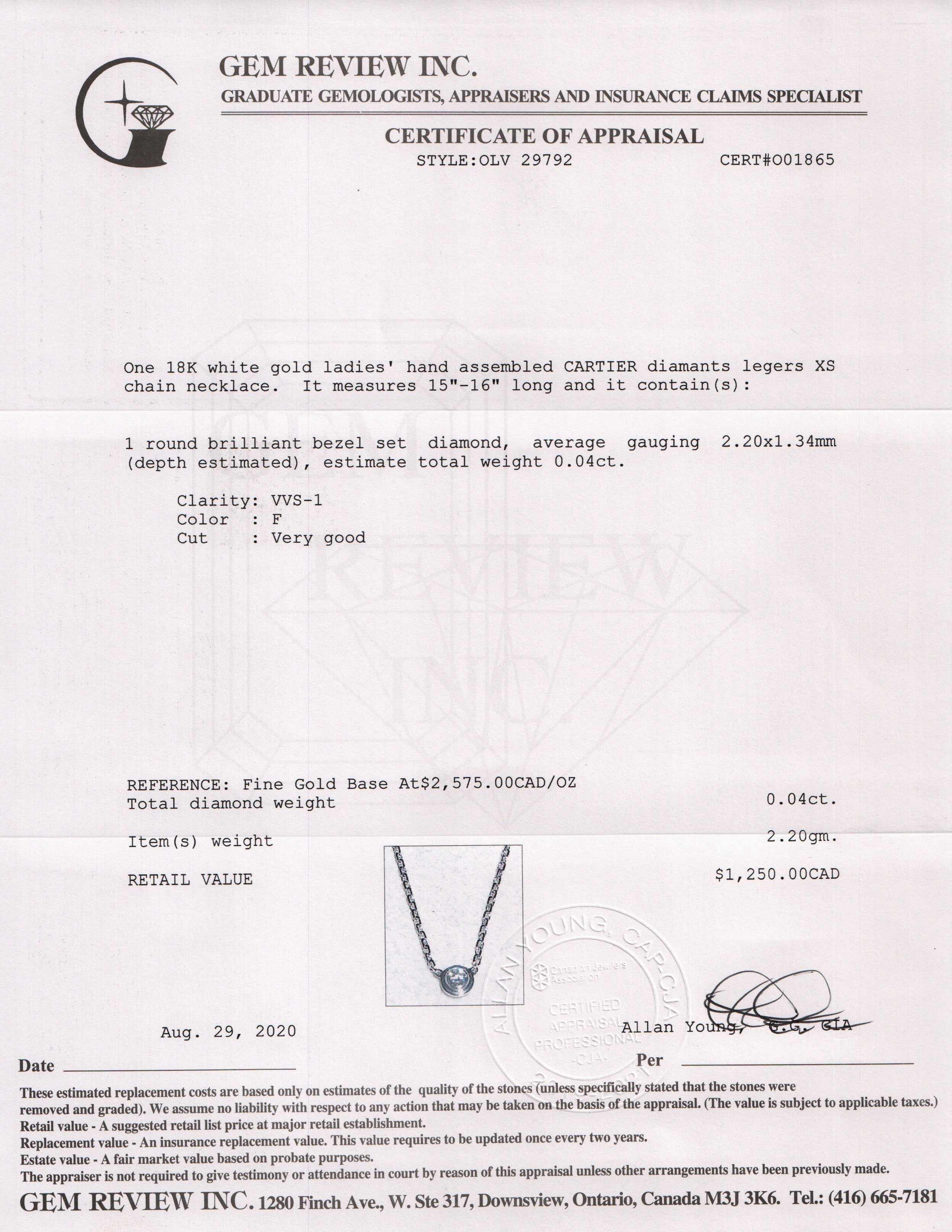 Cartier 18k White Gold Diamants Legers Necklace XS