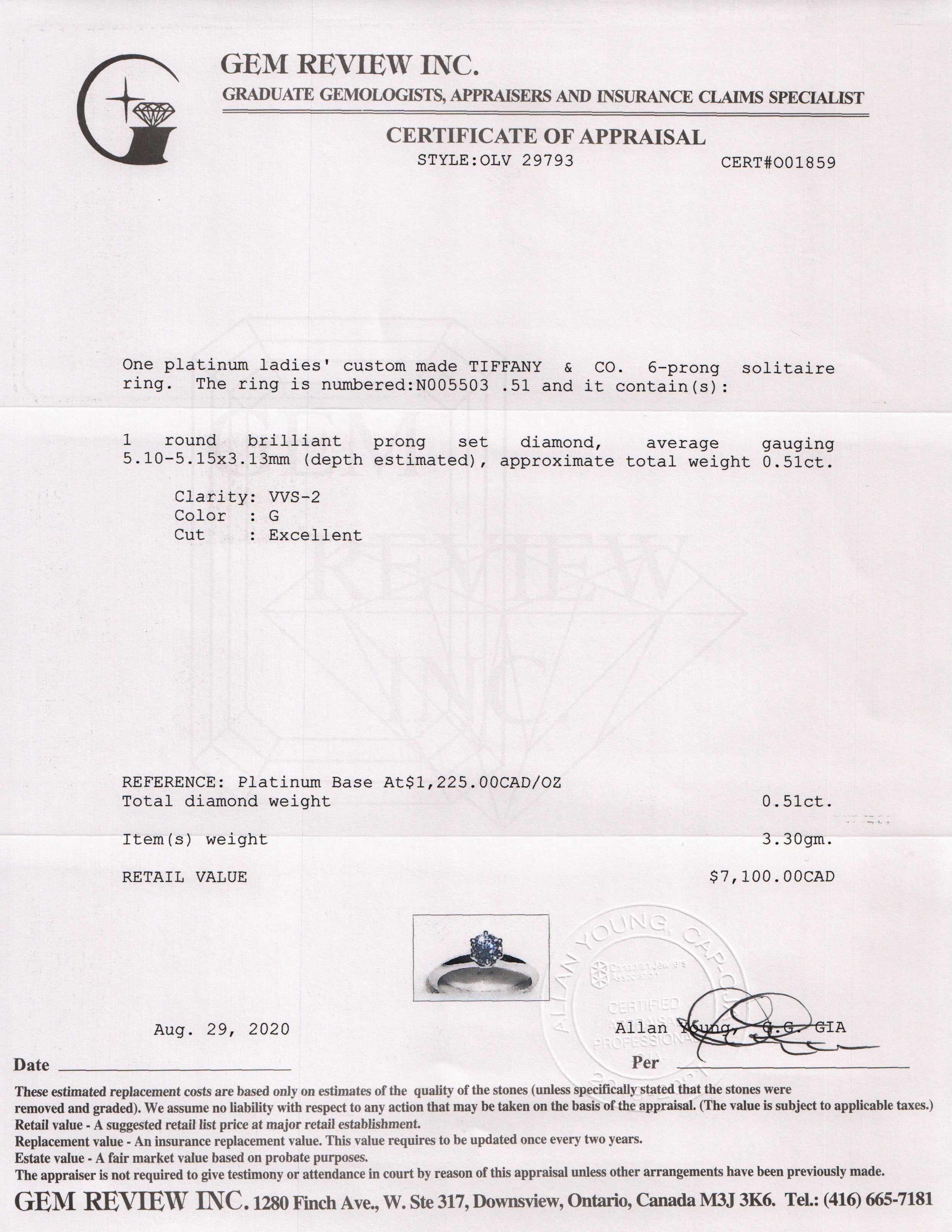 Tiffany & Co. Solitaire 0.51 ct. Round Diamond Engagement Ring