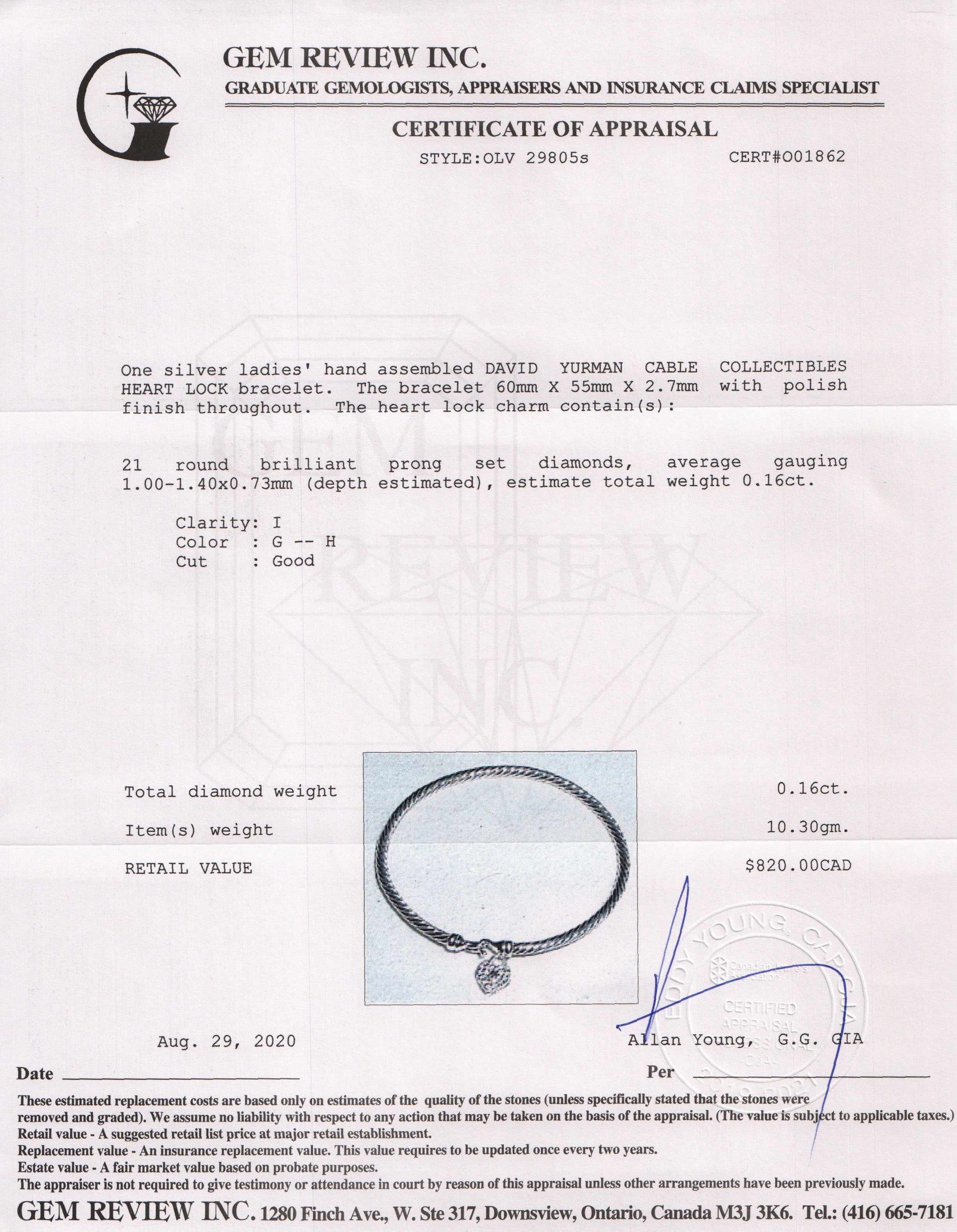 David Yurman Cable Collectibles Diamond Heart Lock Bracelet