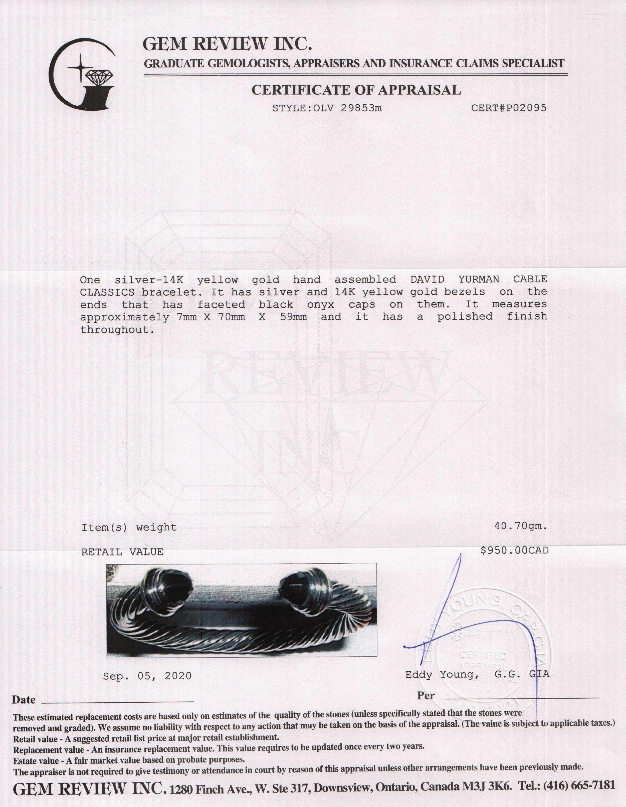 David Yurman Two-Tone Cable Classics Bracelet with Black Onyx