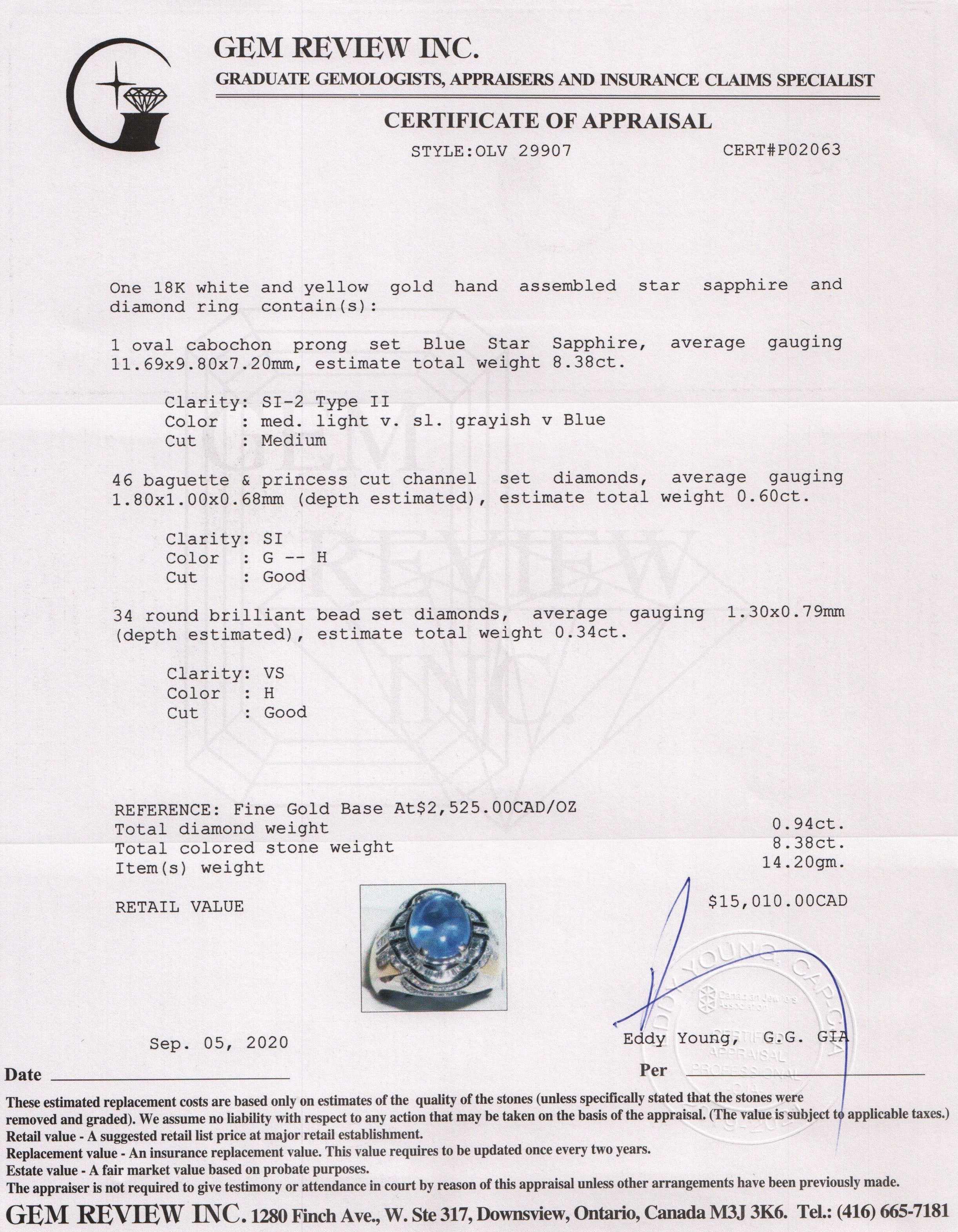 Blue Star Sapphire and Diamond Ring
