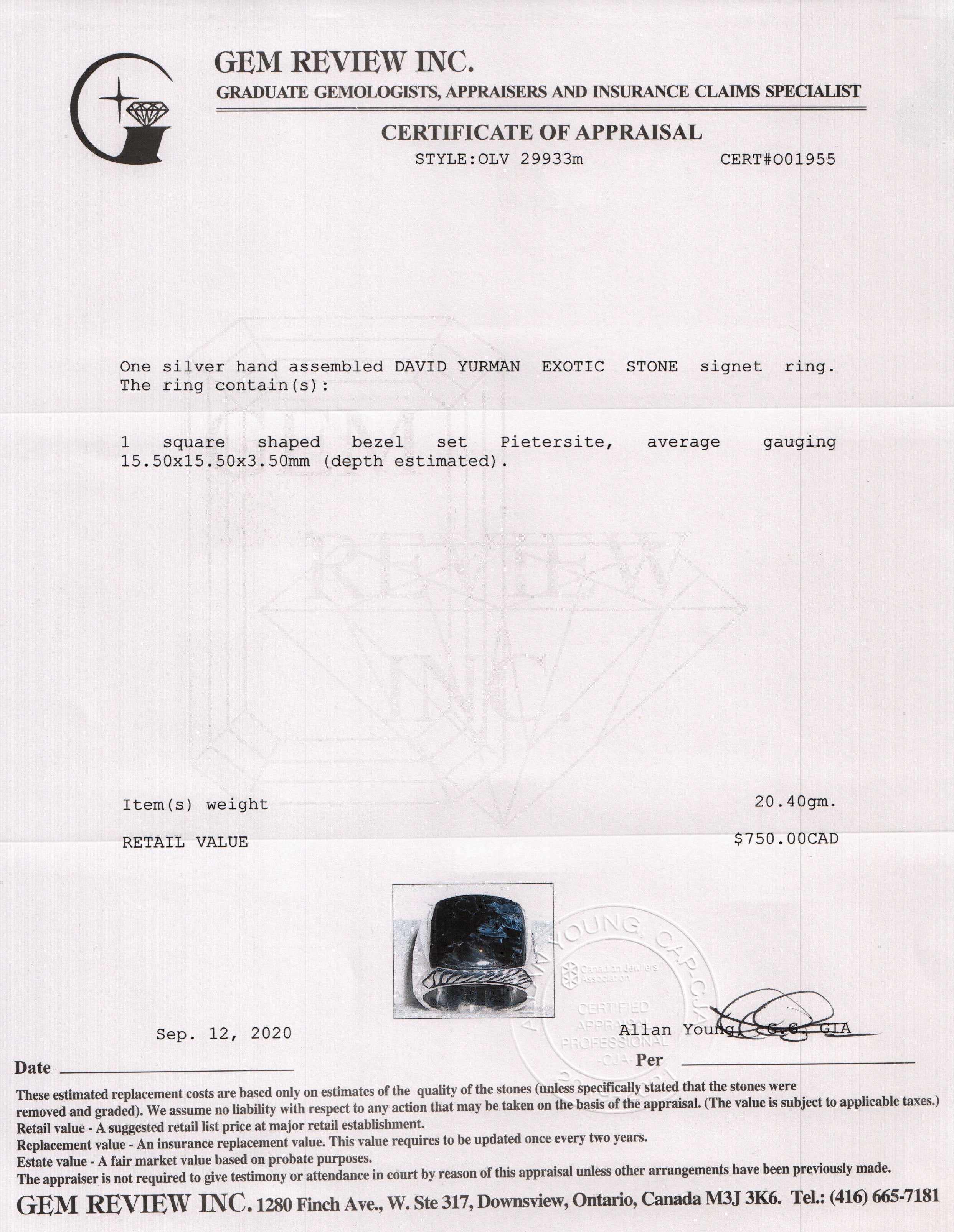 David Yurman Exotic Stone Signet Ring with Pietersite