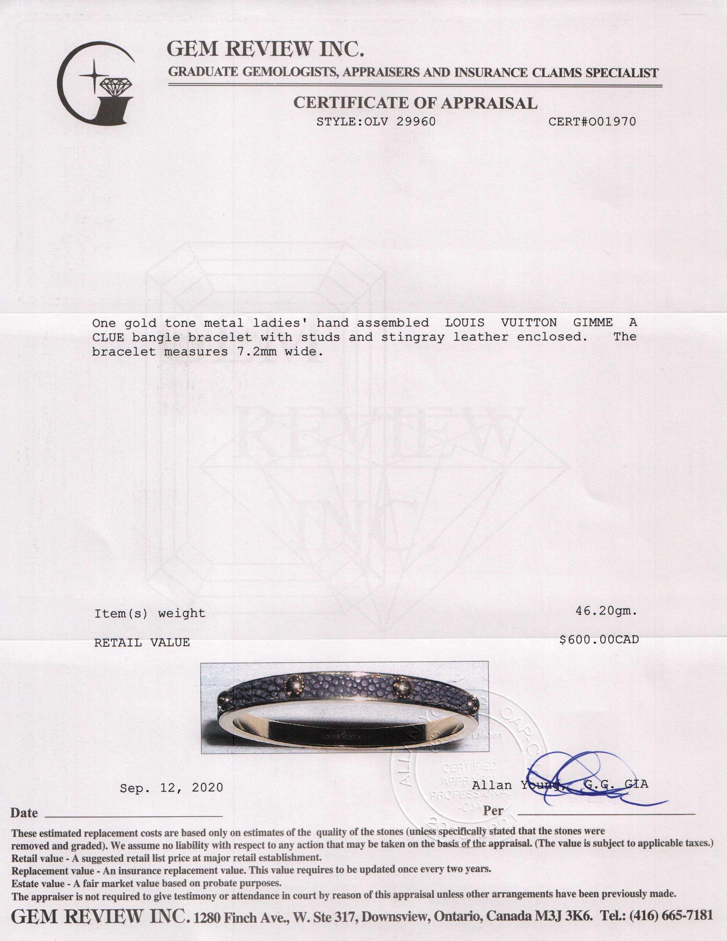 Louis Vuitton Gimme A Clue Stingray Bangle Bracelet