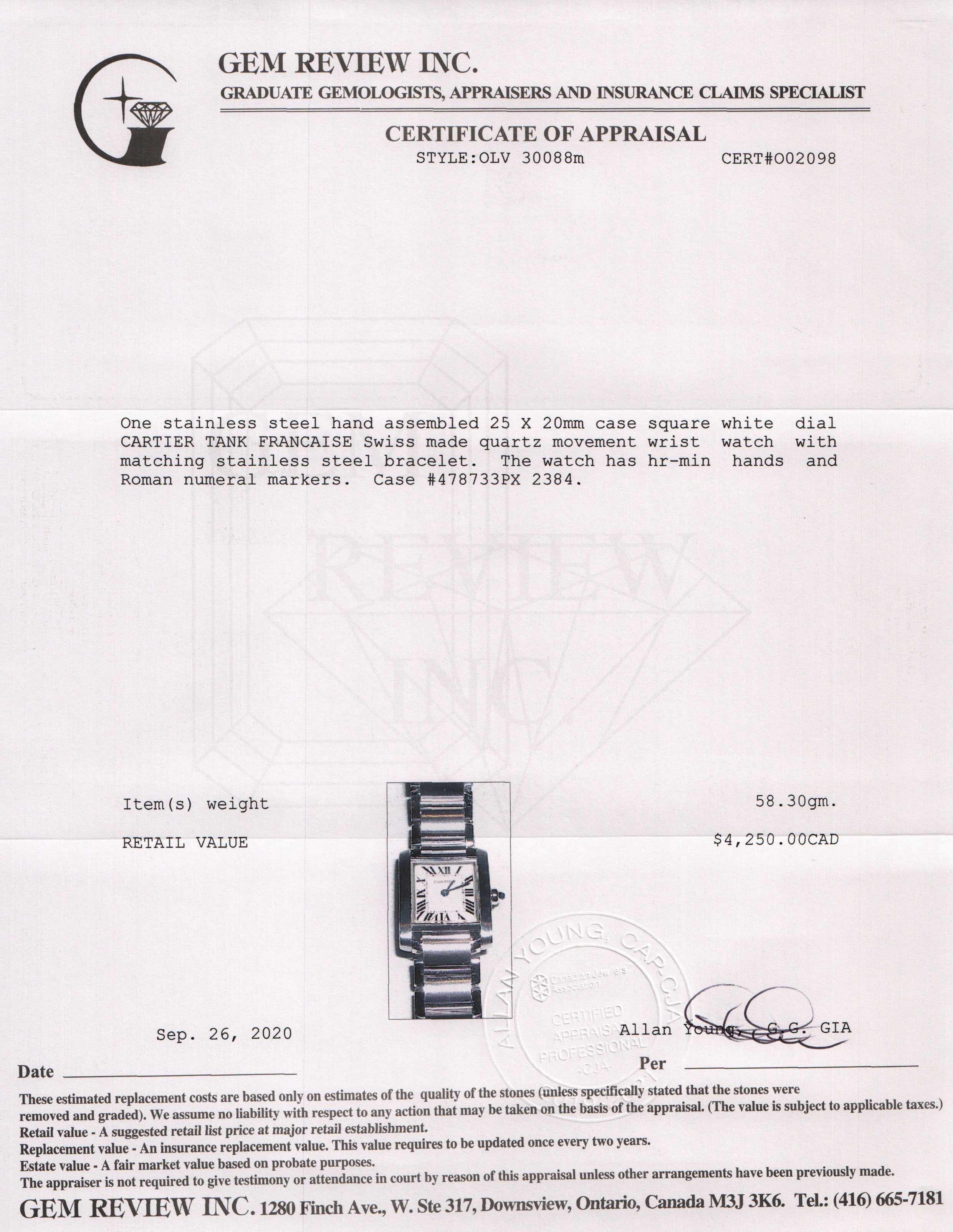 Cartier Tank Francaise Watch, Small Model w/ Box