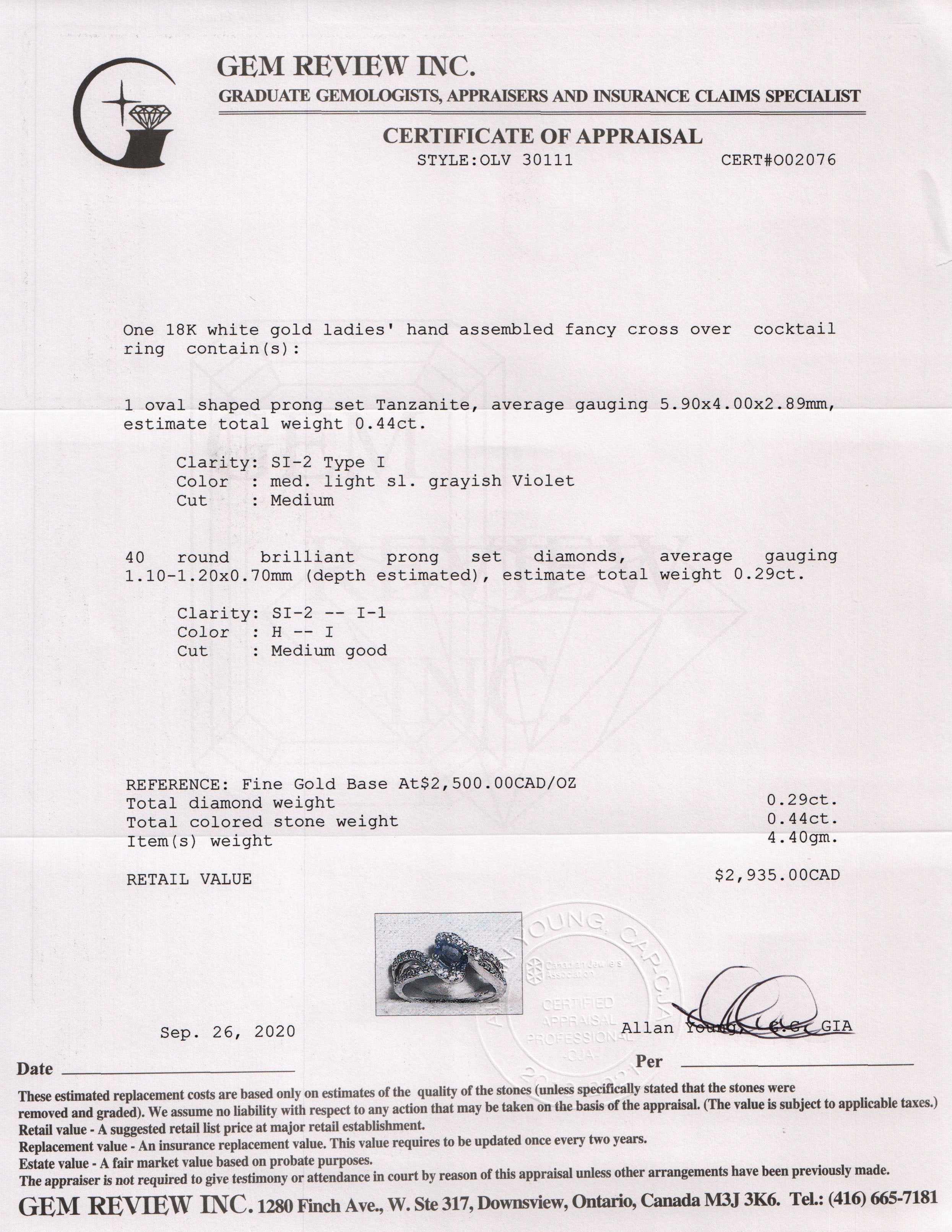 Tanzanite & Diamond Cross Over Cocktail Ring