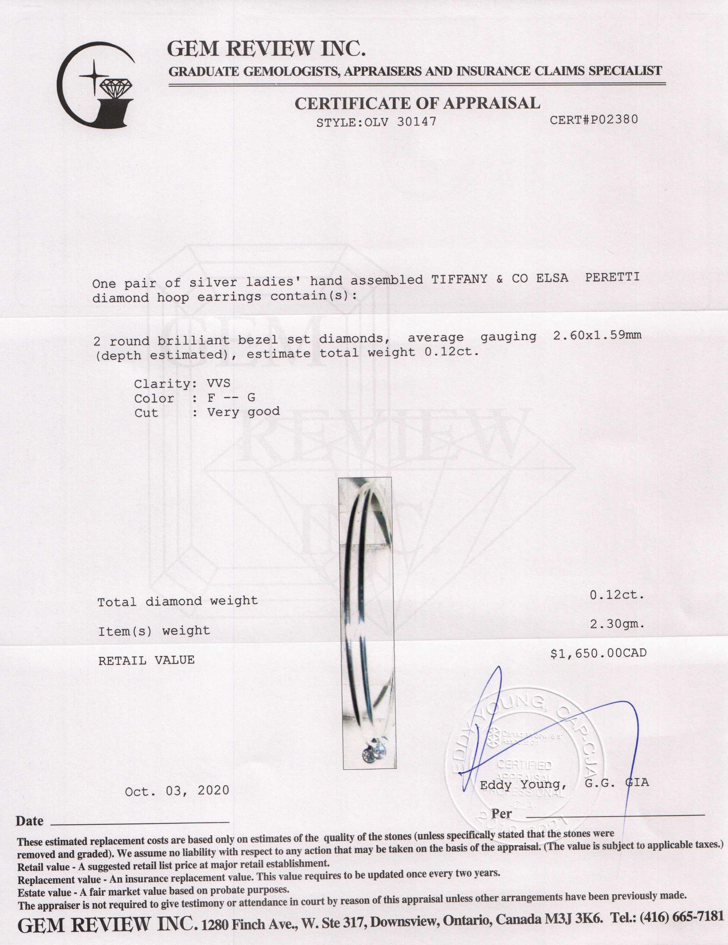 Tiffany & Co. Elsa Peretti Diamond Hoop Earrings w/ Box