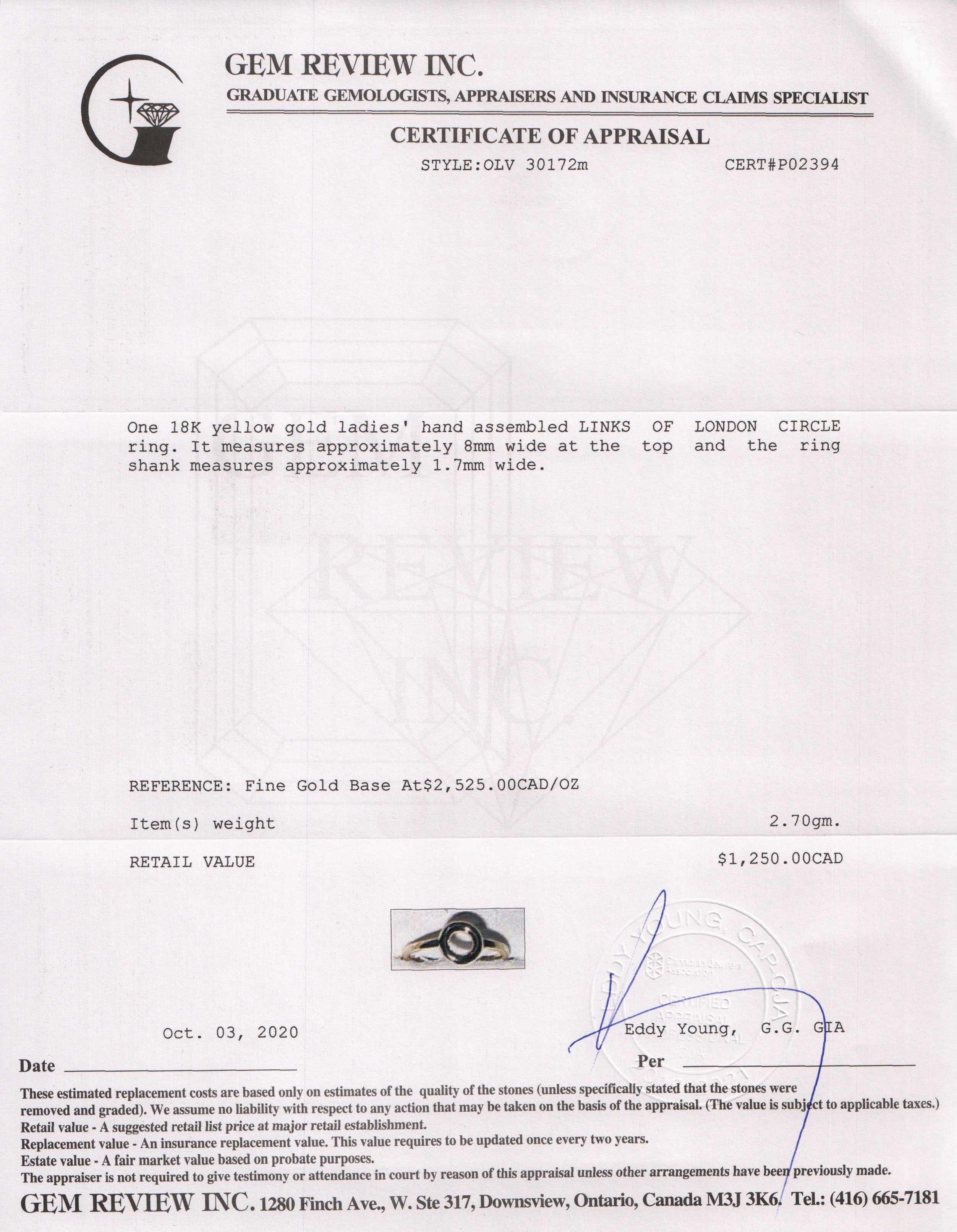 Links of London 18k Gold Circle Ring