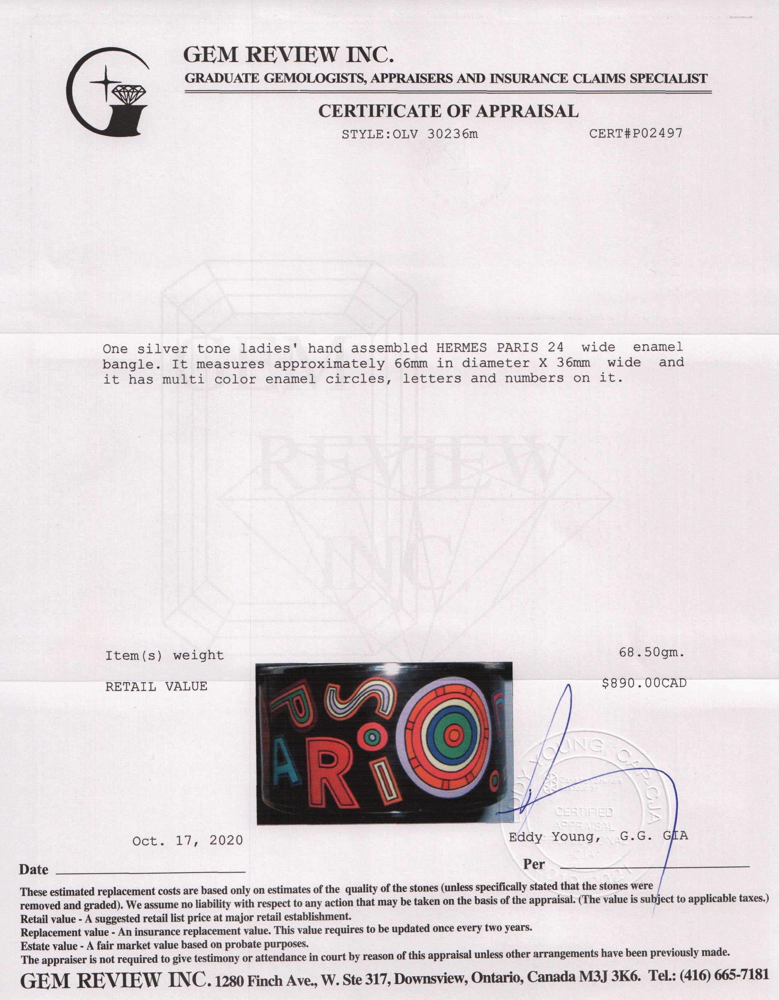 Hermes Paris 24 Wide Enamel Bangle Bracelet