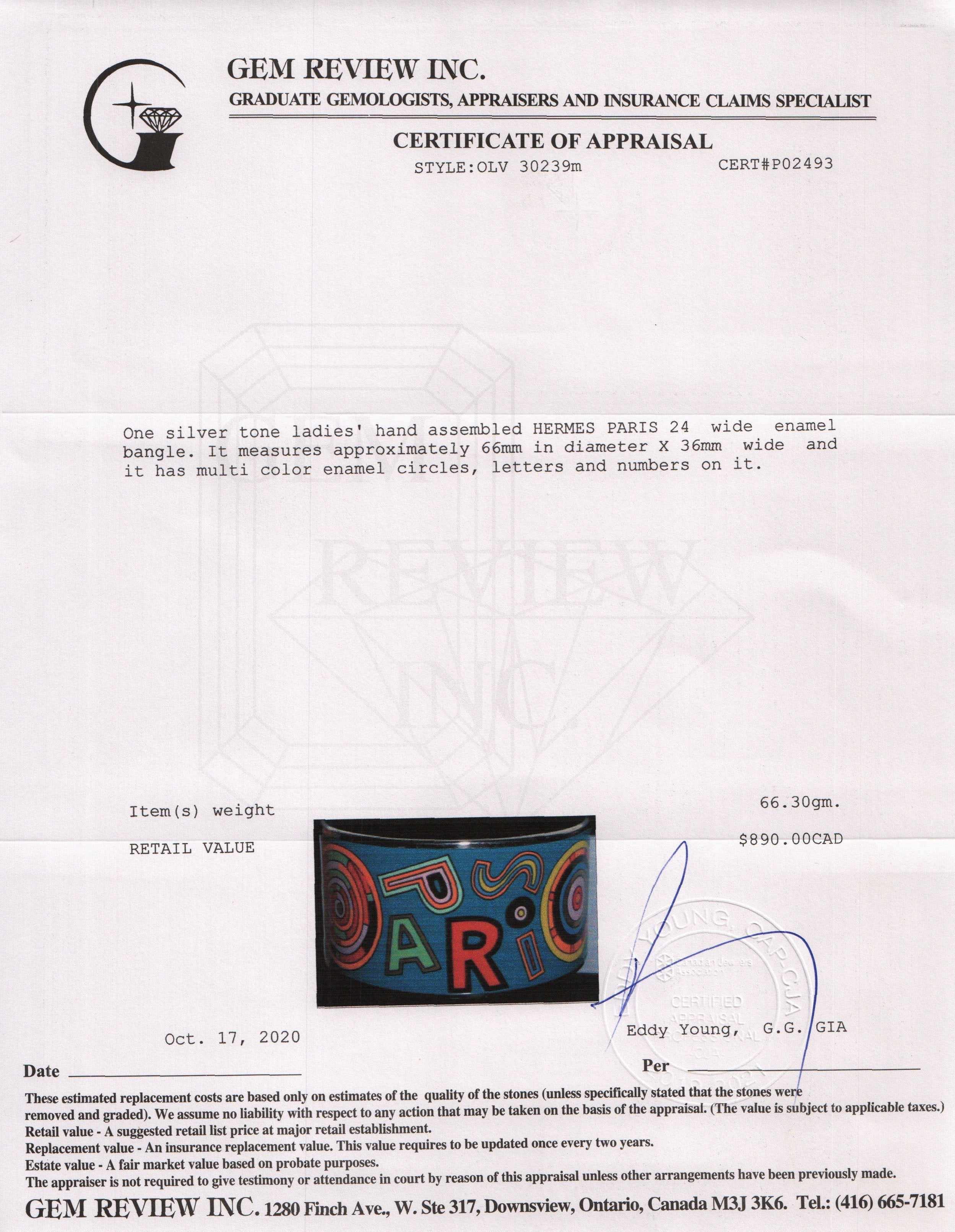 Hermes Paris 24 Wide Enamel Bangle Bracelet