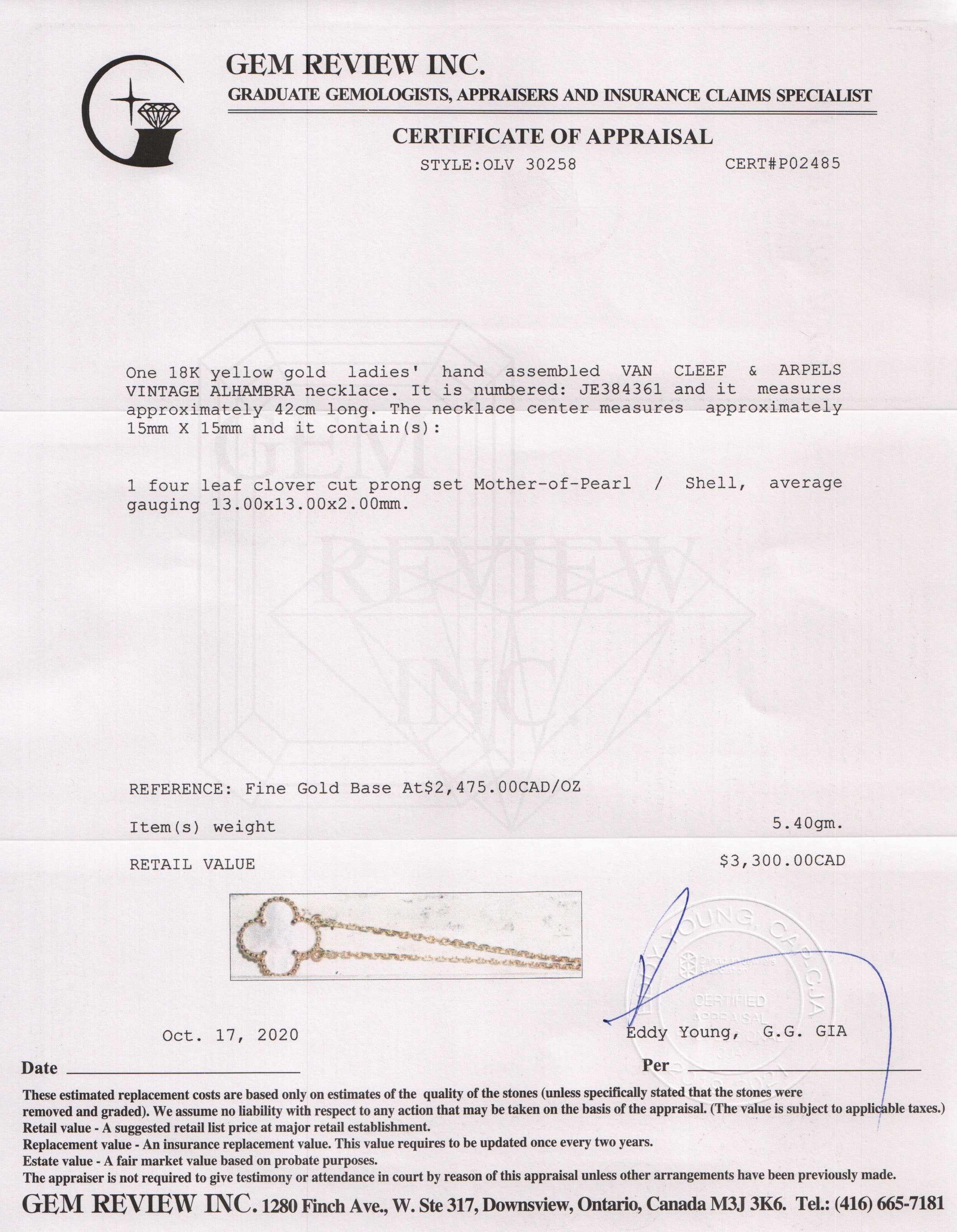 Van Cleef & Arpels Vintage Alhambra Mother of Pearl Pendant Necklace