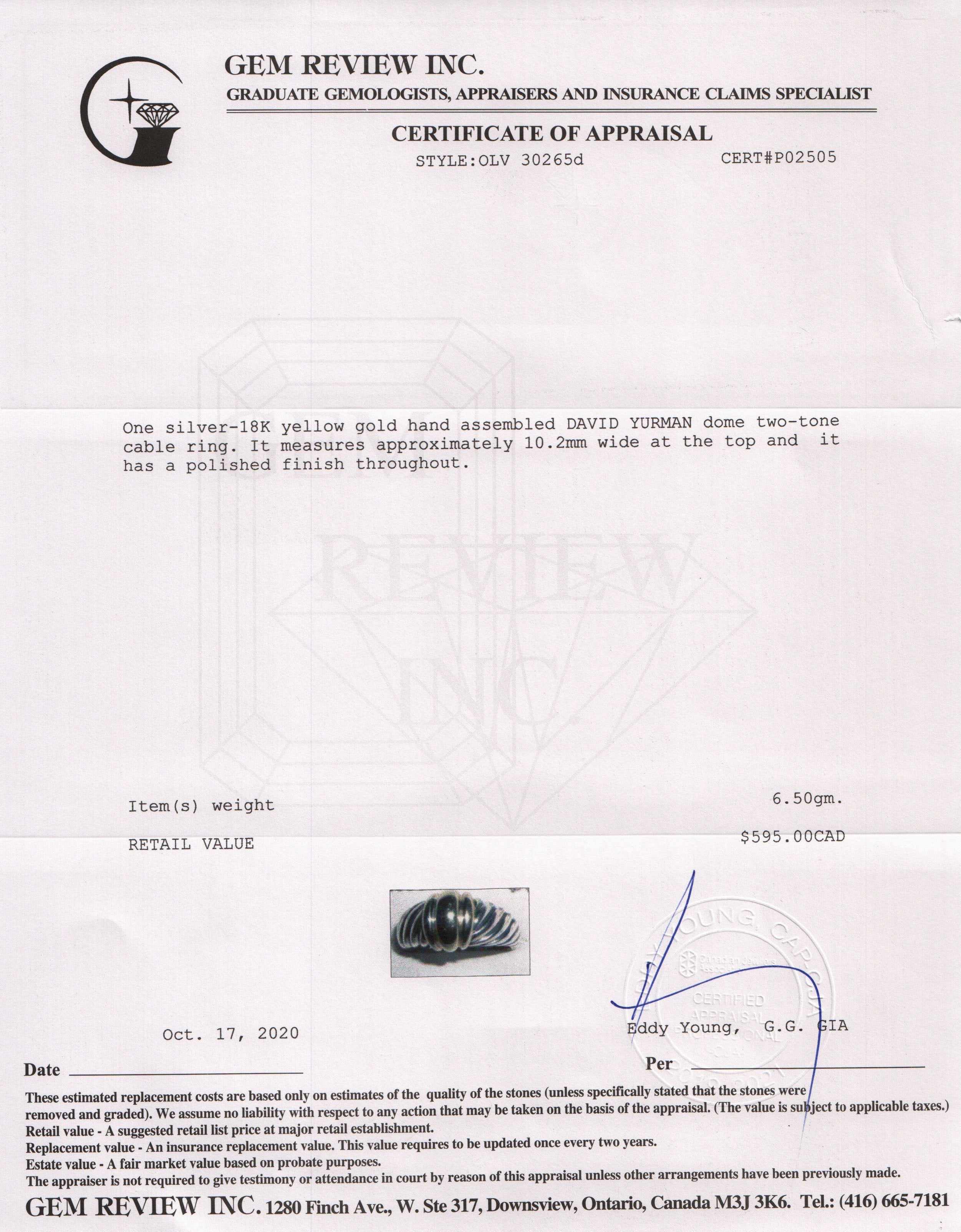 David Yurman Two-Tone Dome Cable Ring