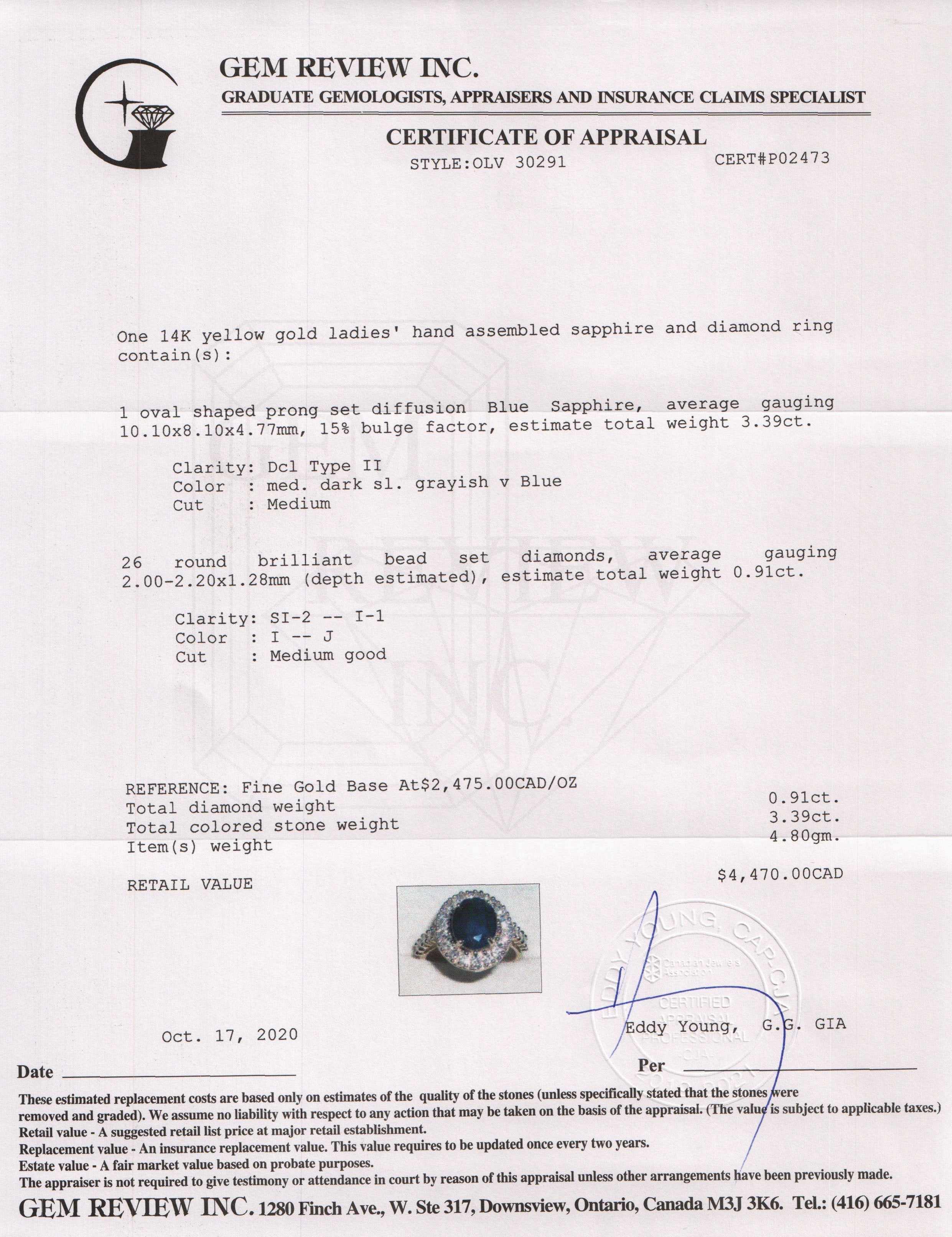 Blue Sapphire and Diamond Ring