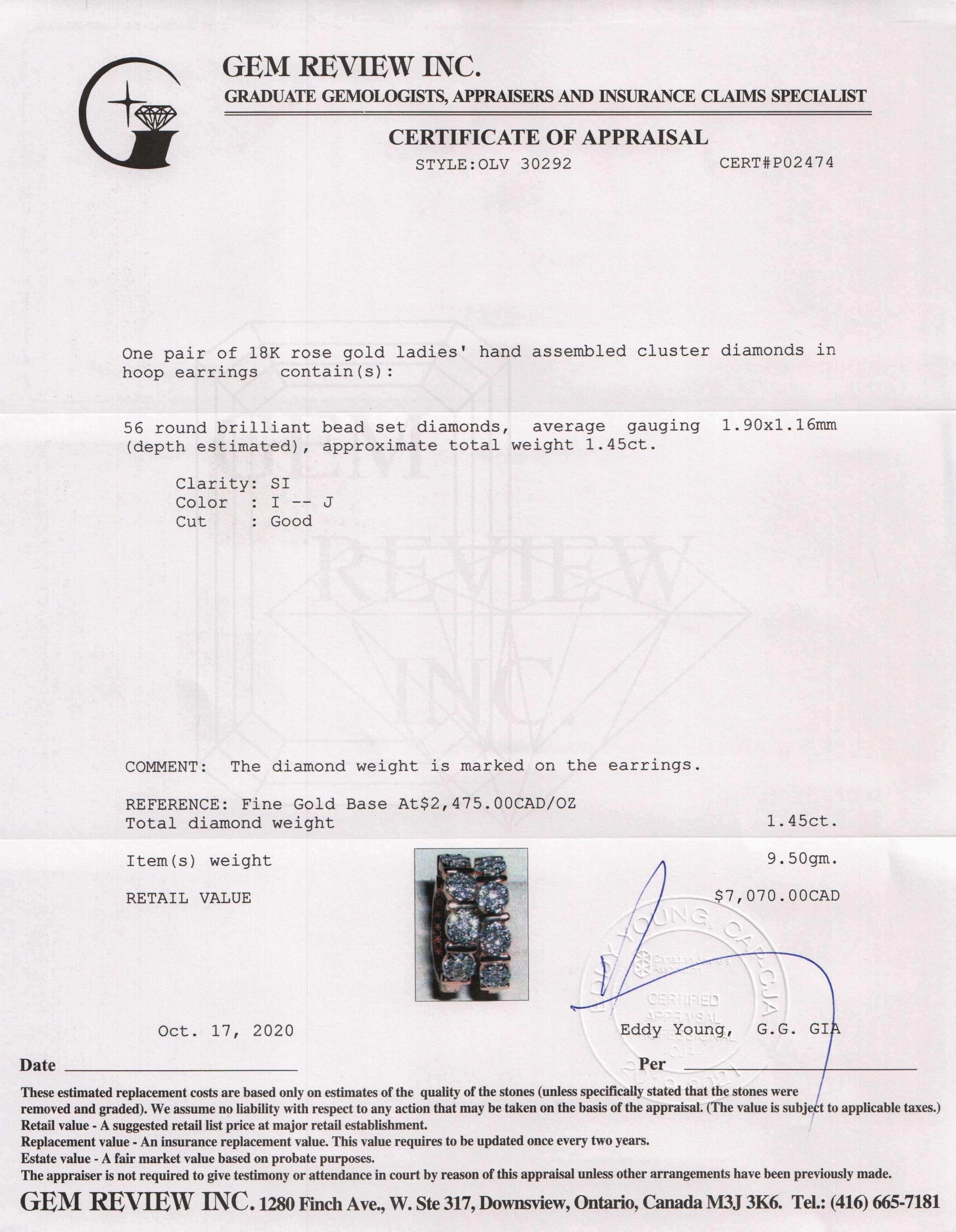 18k Rose Gold Diamond Hoop Earrings