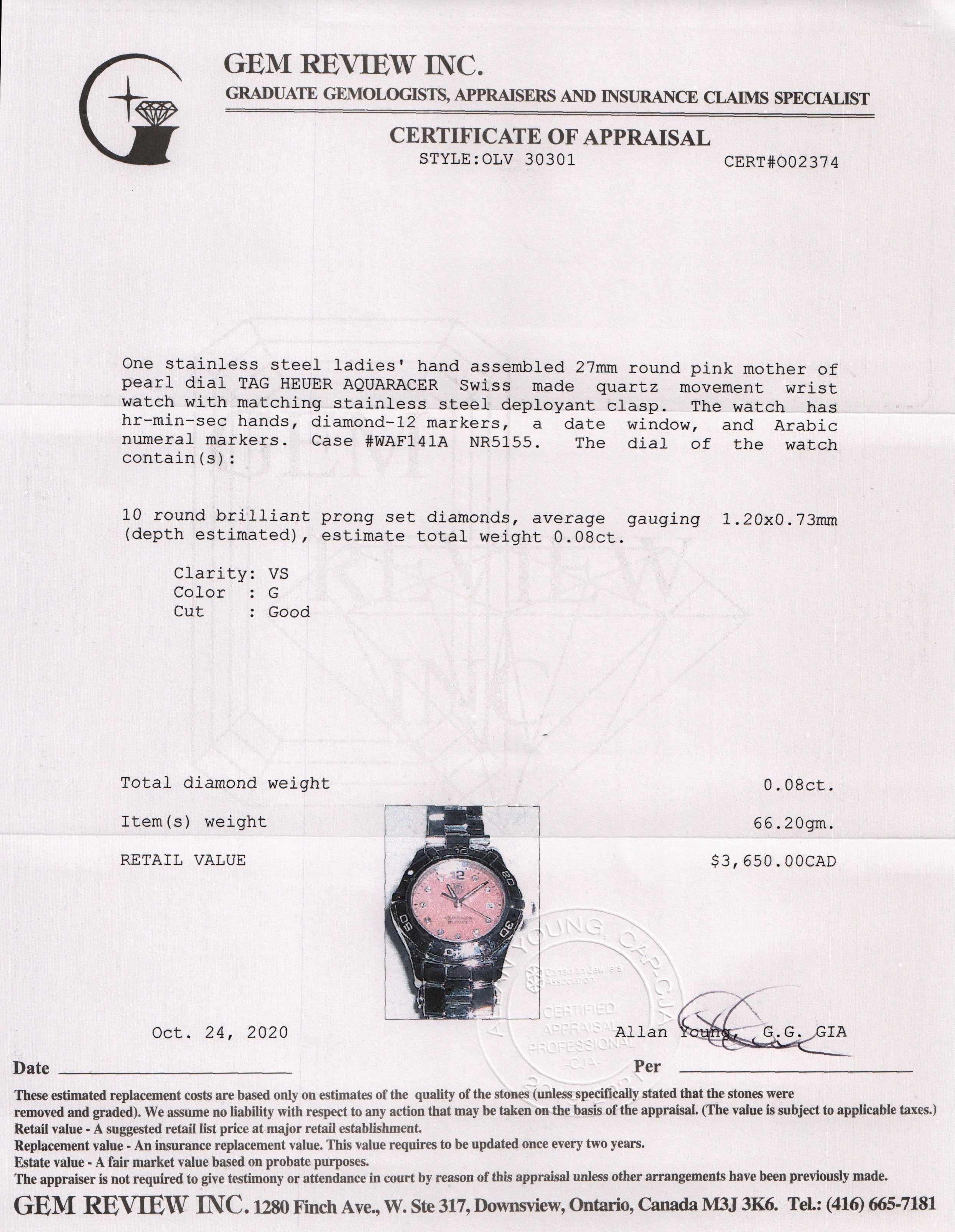 Tag Heuer Diamond Aquaracer Watch