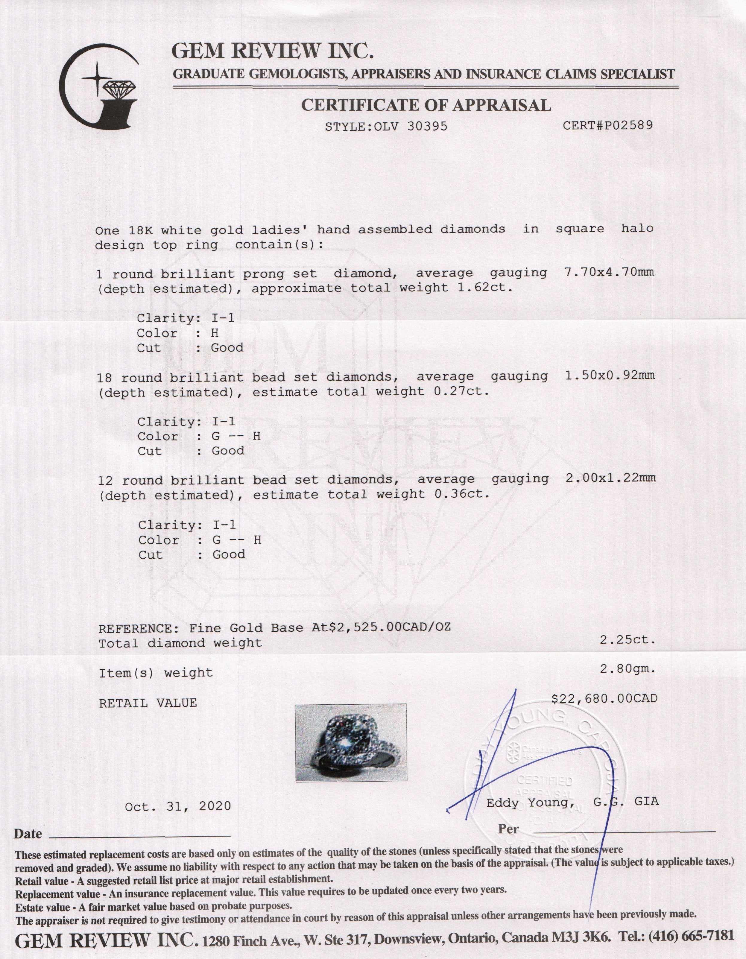 Halo Design 1.62 ct. Round Cut Diamond Engagement Ring