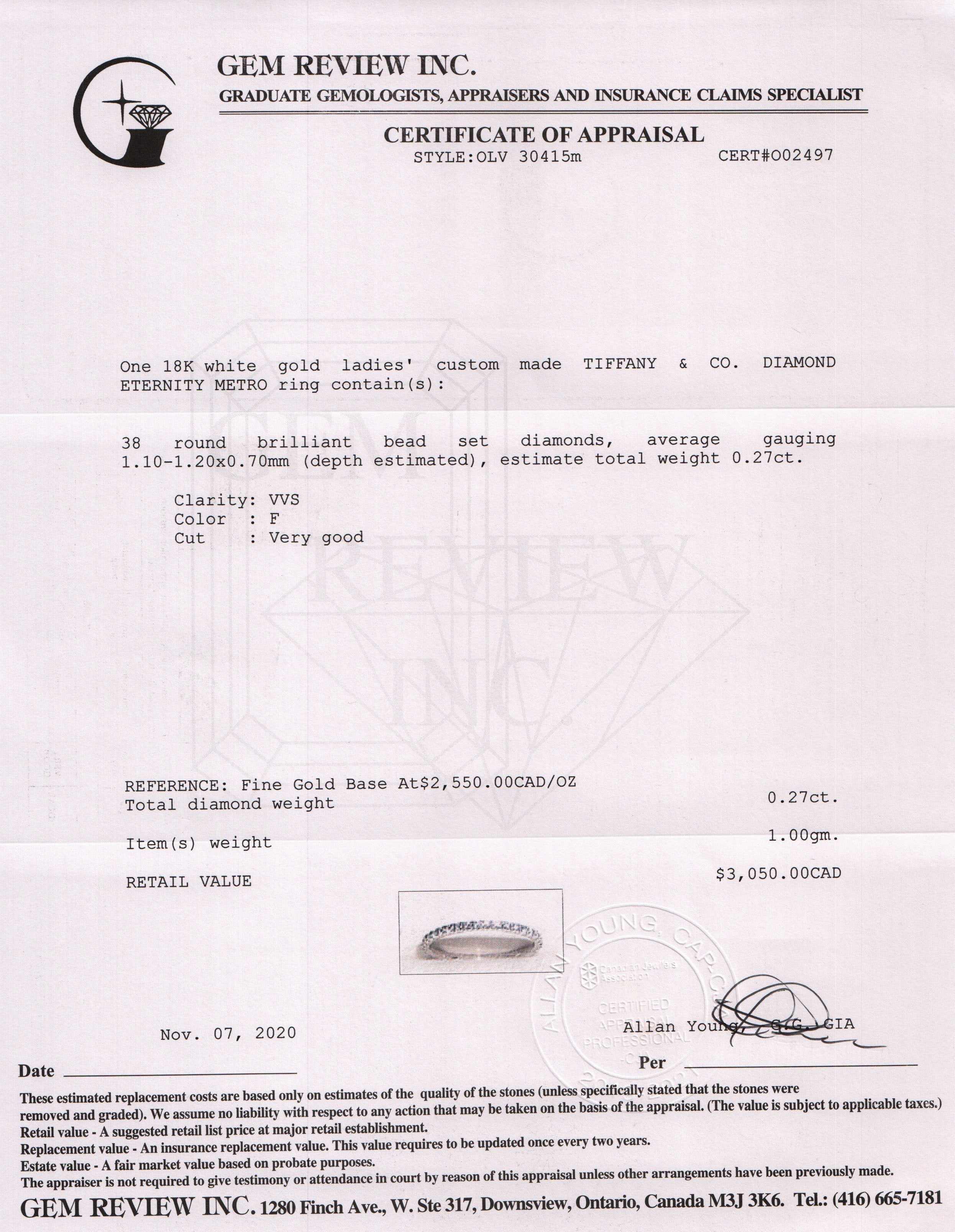 Tiffany & Co. 18k White Gold Metro Diamond Eternity Ring