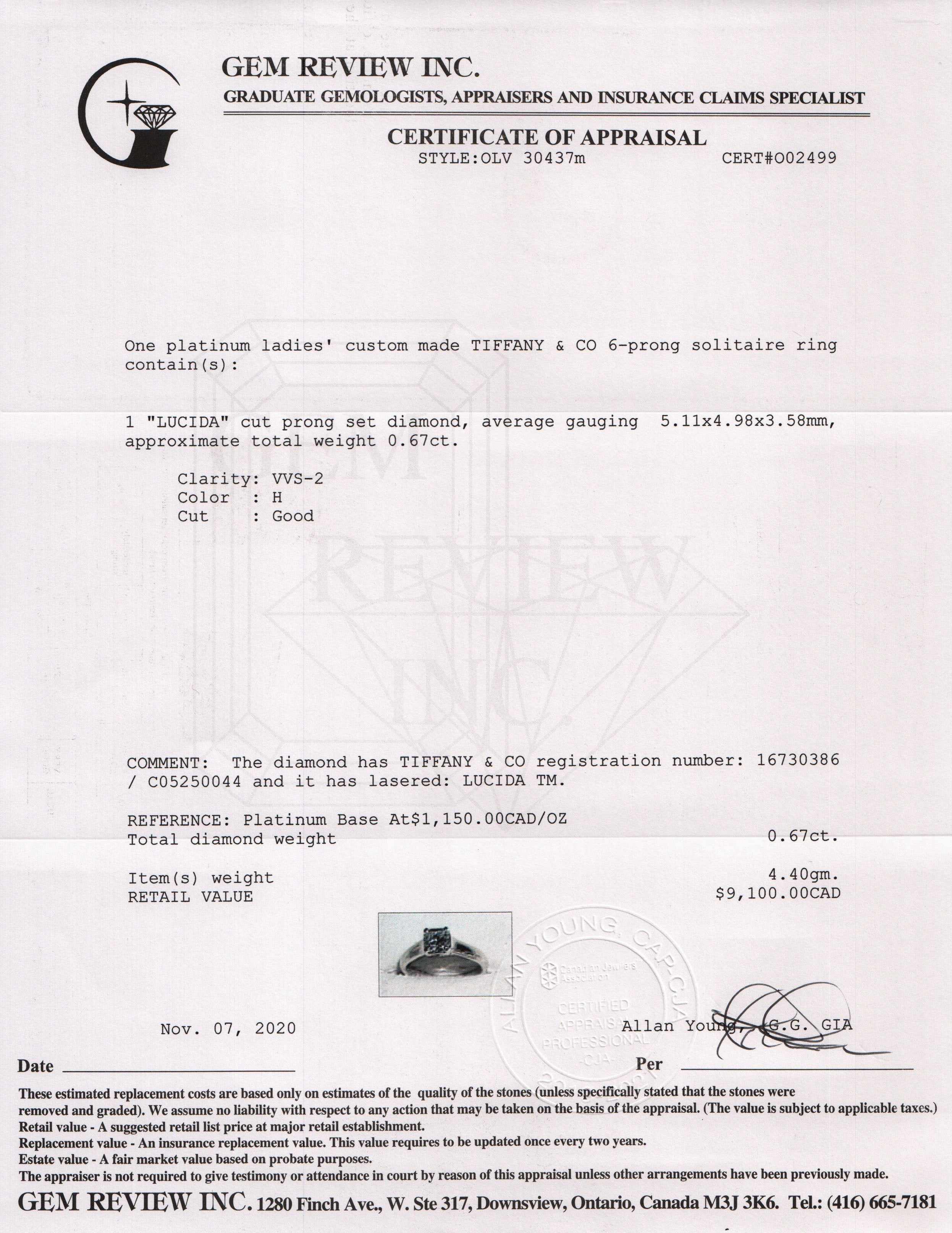 Tiffany & Co. Lucida Cut Diamond Solitaire Engagement Ring