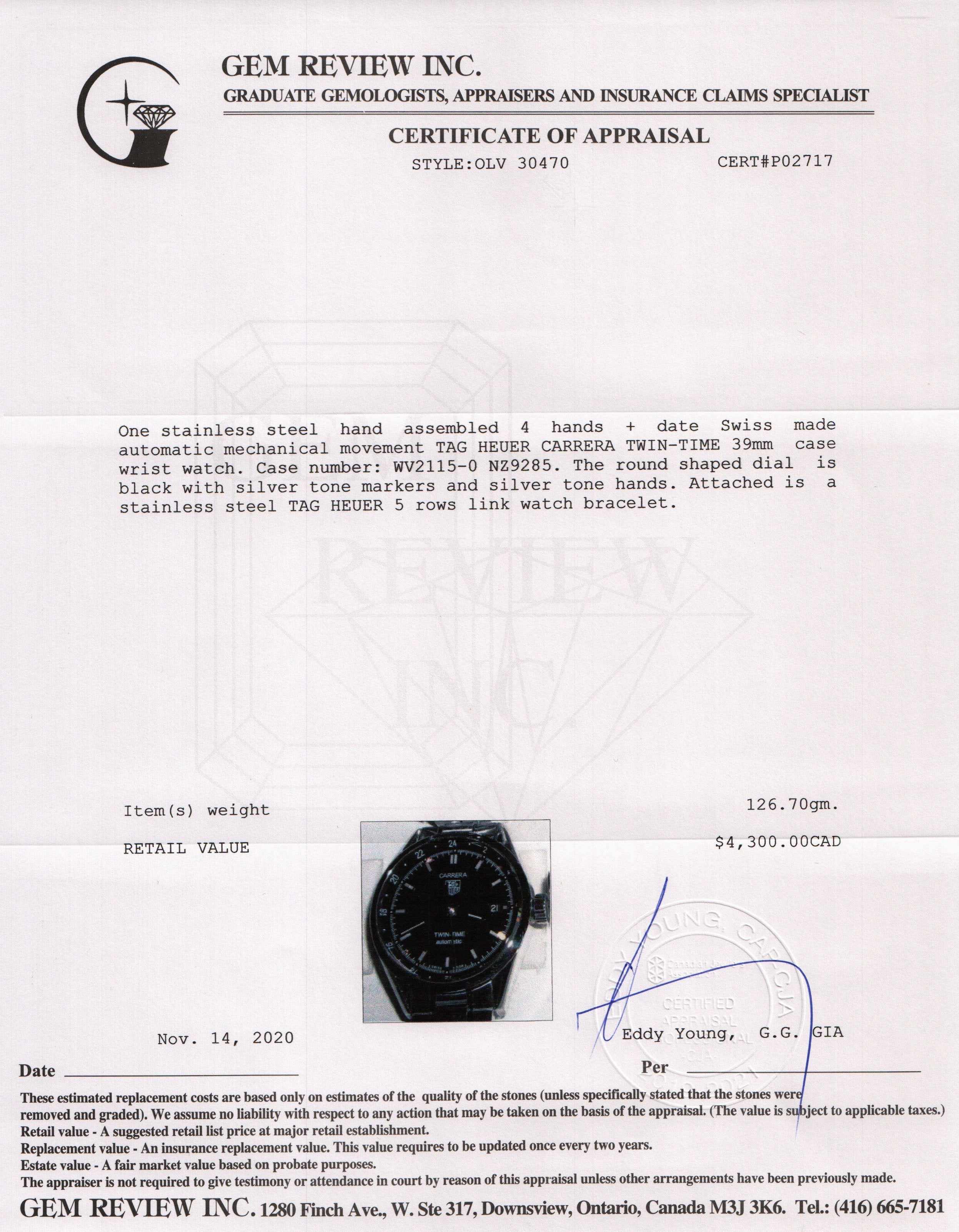 Tag Heuer Carrera Twin-Time Watch