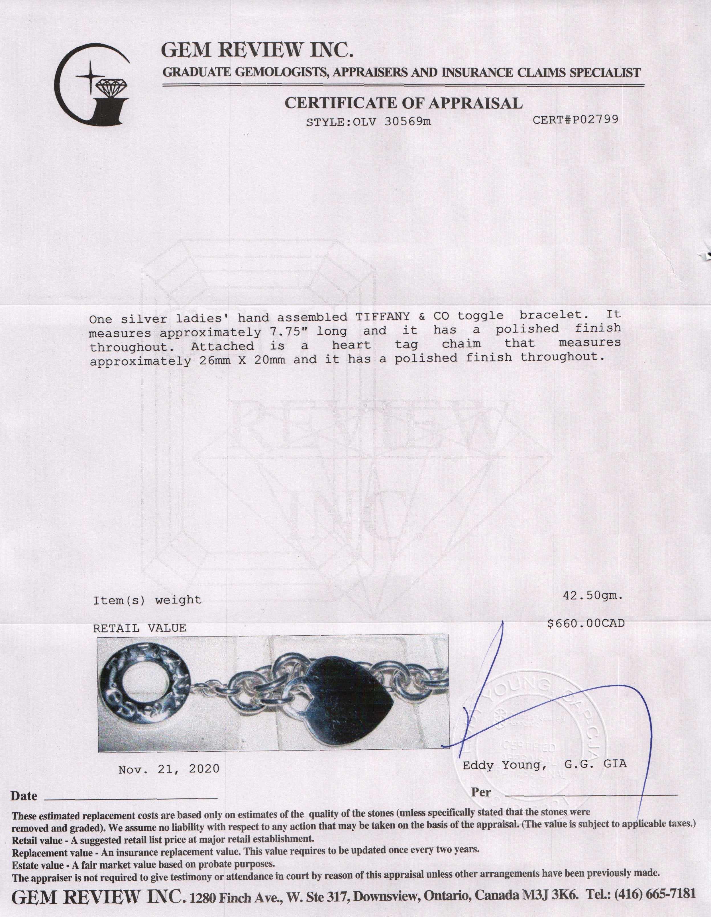 Tiffany & Co. Heart Tag Charm Bracelet with Toggle Clasp