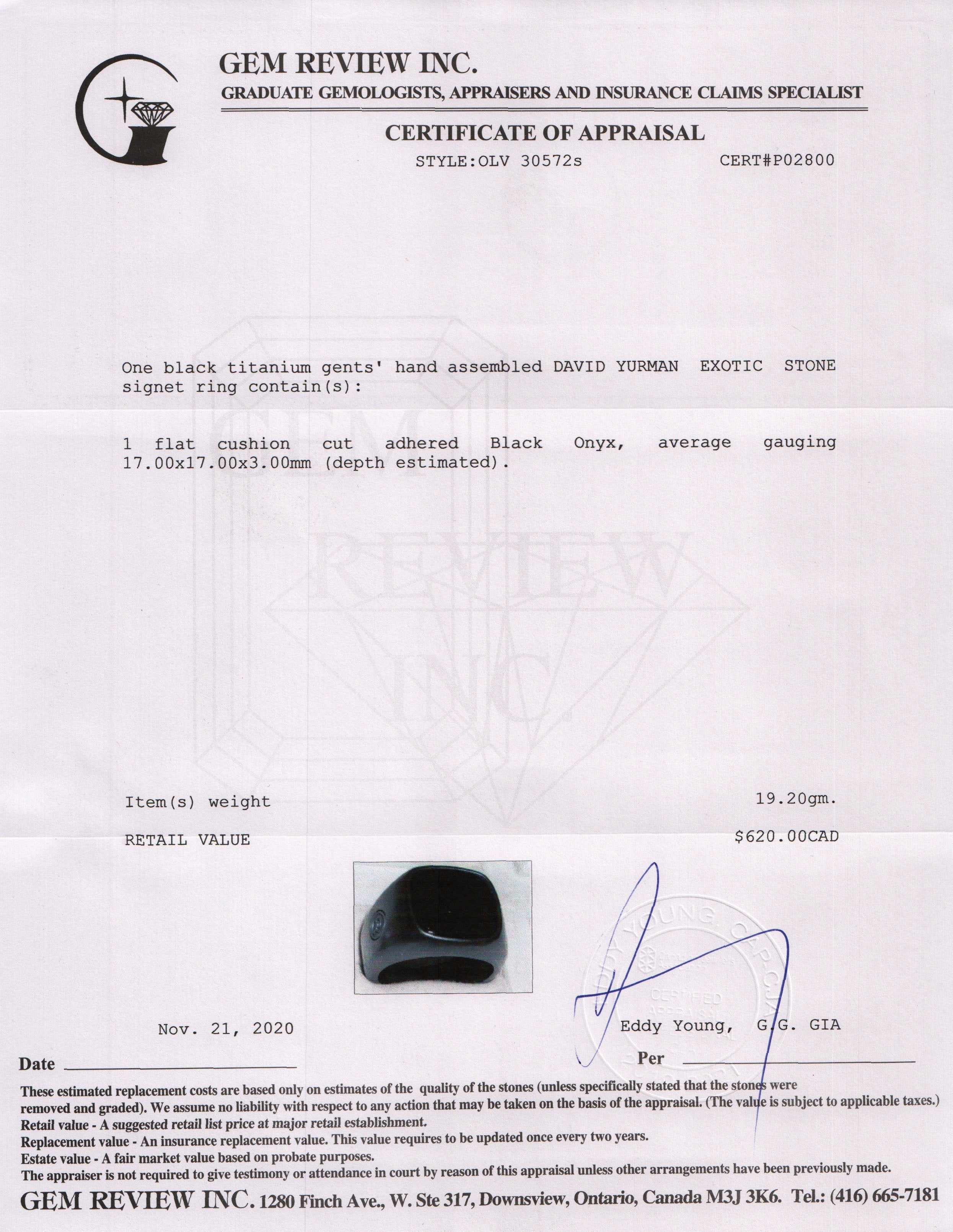 David Yurman Black Titanium Exotic Stone Signet Ring with Black Onyx