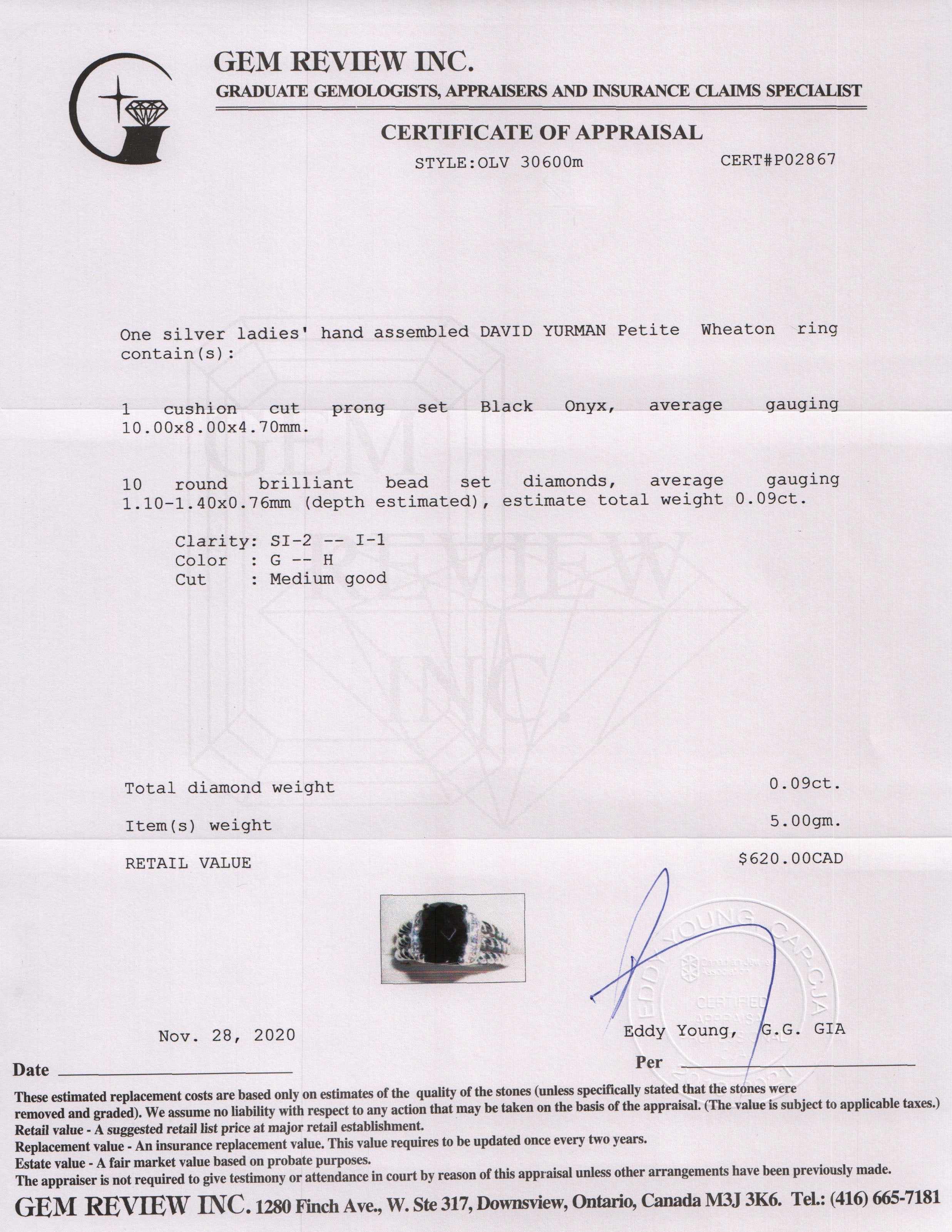 David Yurman Petite Wheaton Ring with Black Onyx and Diamonds