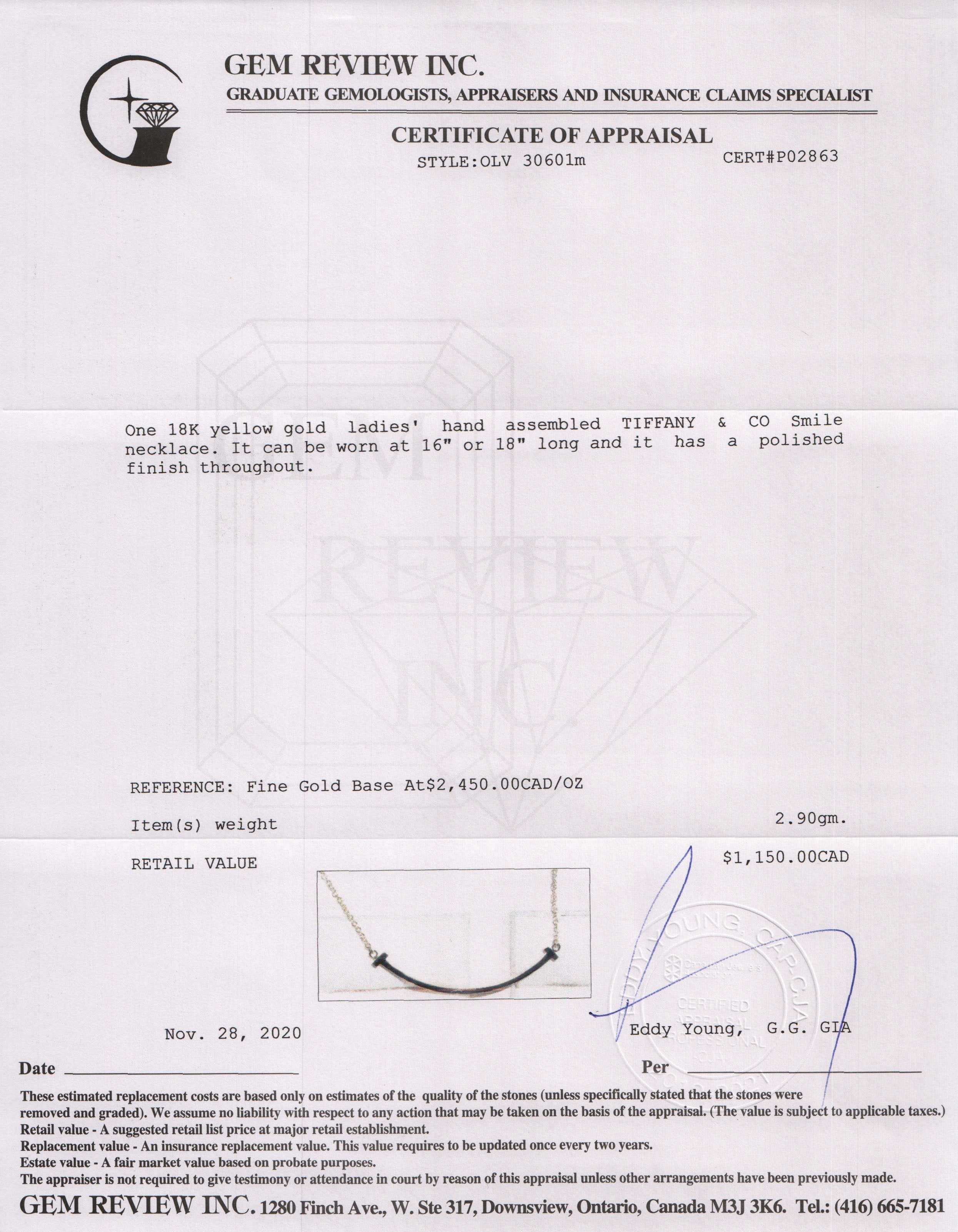 Tiffany & Co. 18k Gold T Smile Pendant Necklace