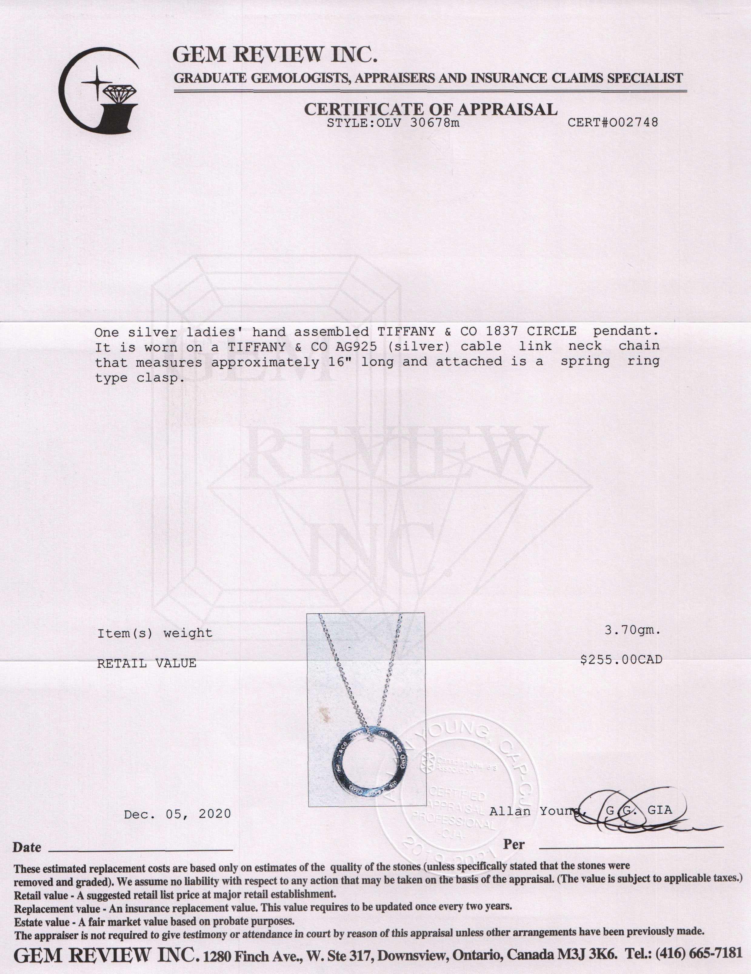 Tiffany & Co. 1837 Circle Pendant Necklace
