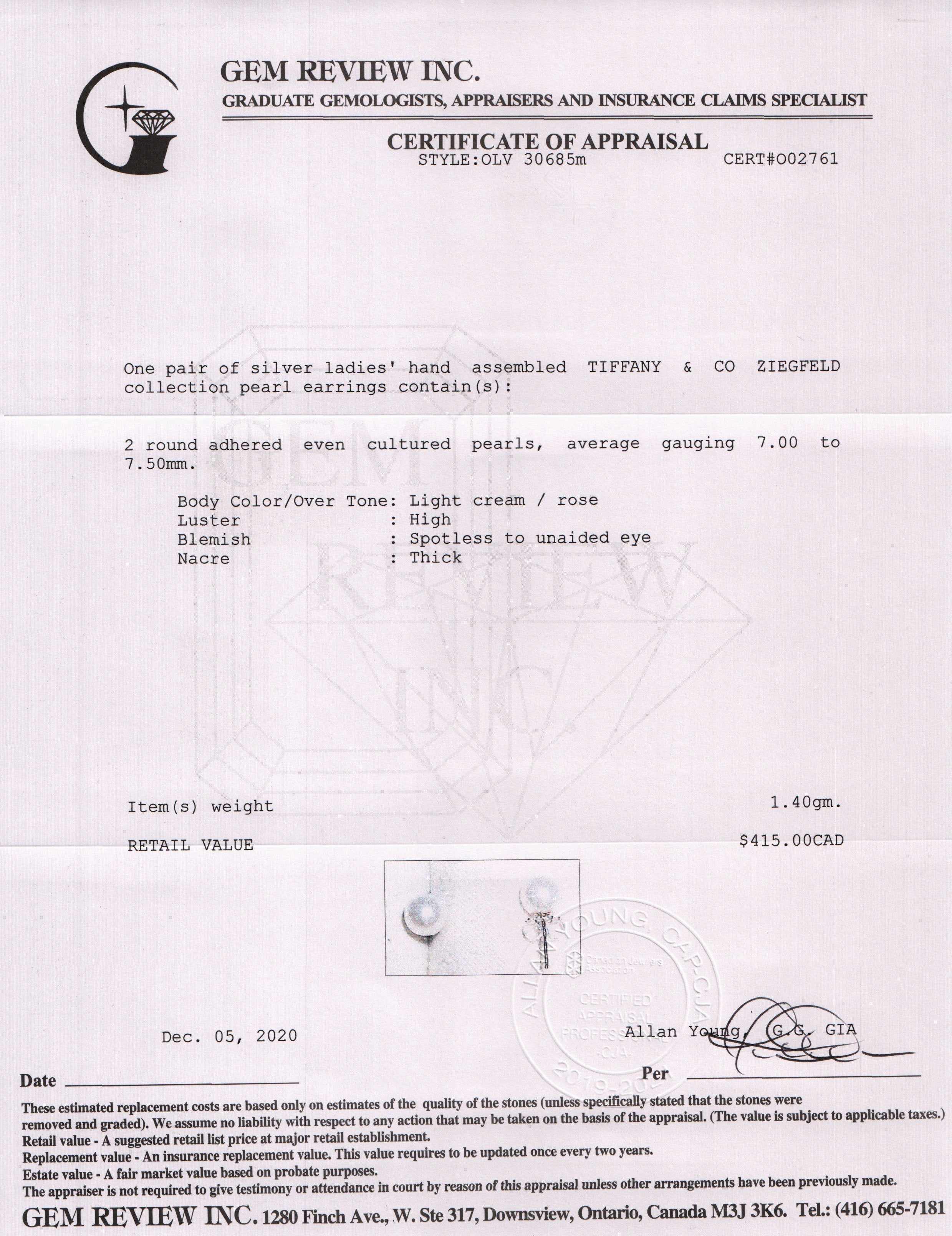 Tiffany & Co. Ziegfeld Collection Pearl Earrings