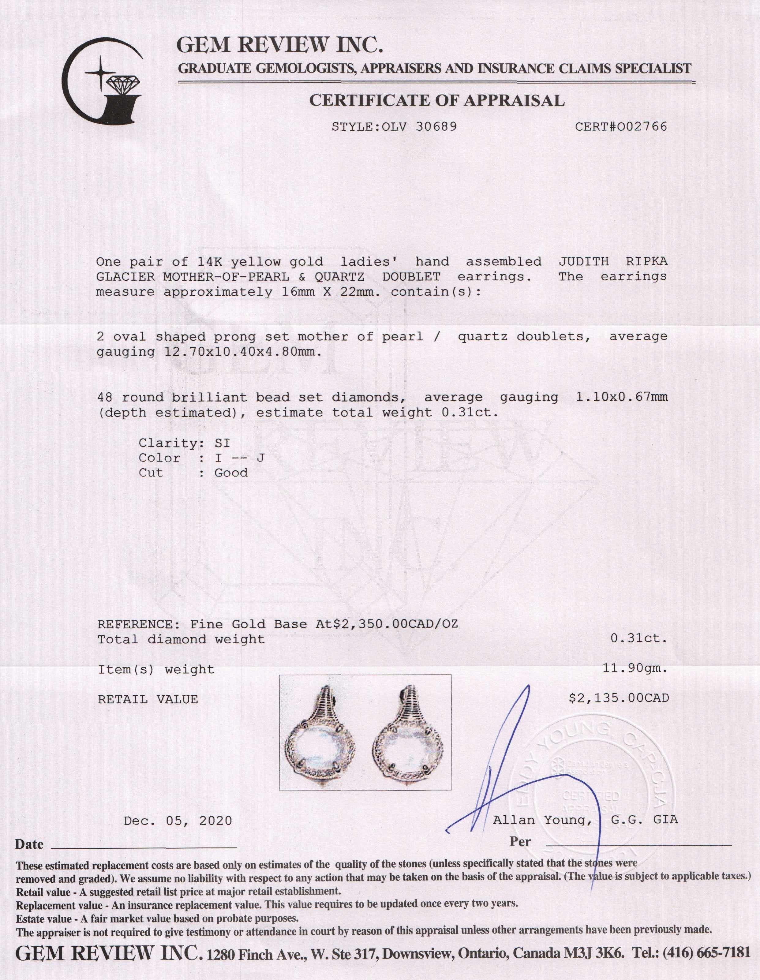 Judith Ripka Glacier Mother of Pearl, Quartz & Diamond Doublet Drop Earrings