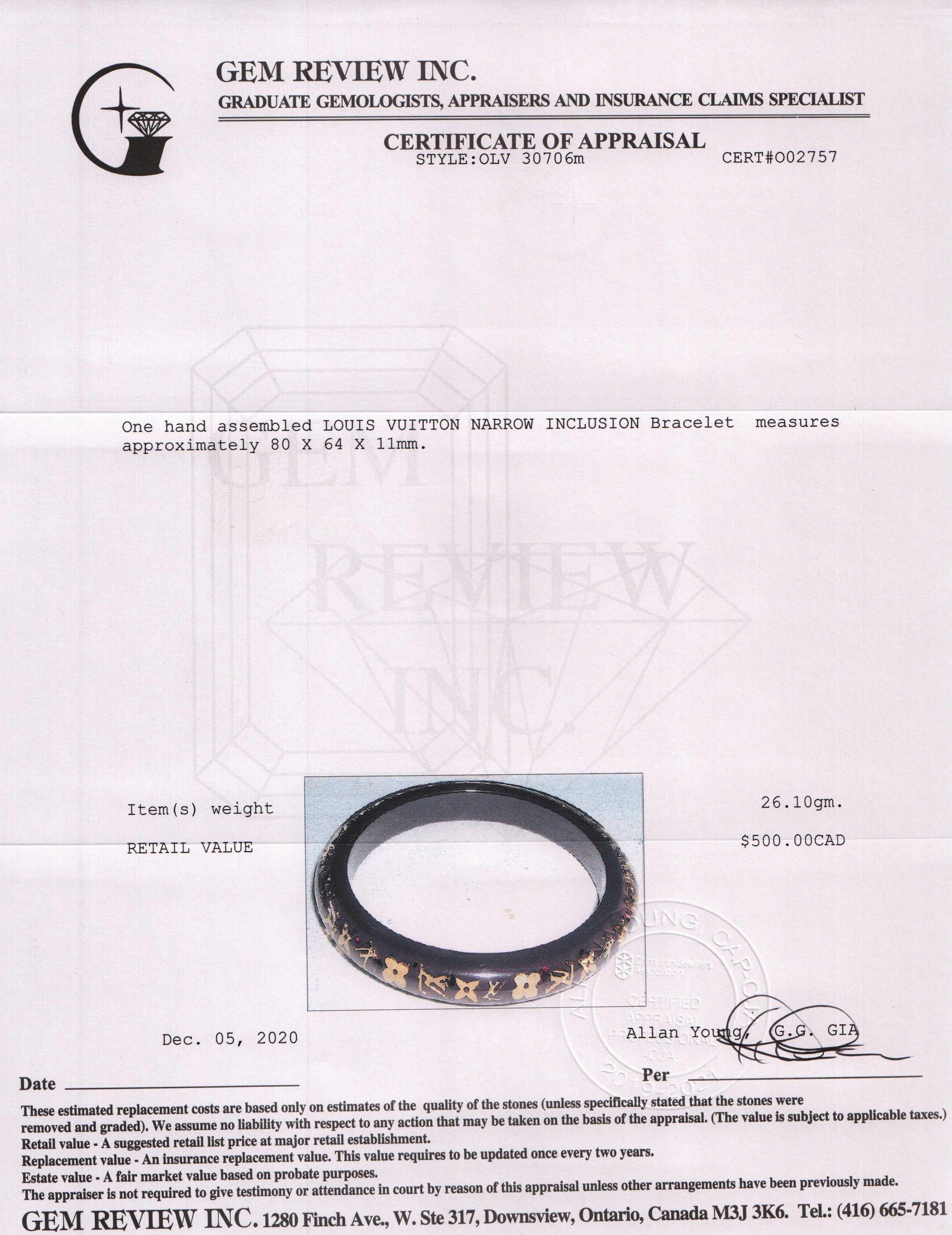 Louis Vuitton Monogram Narrow Inclusion Bangle Bracelet