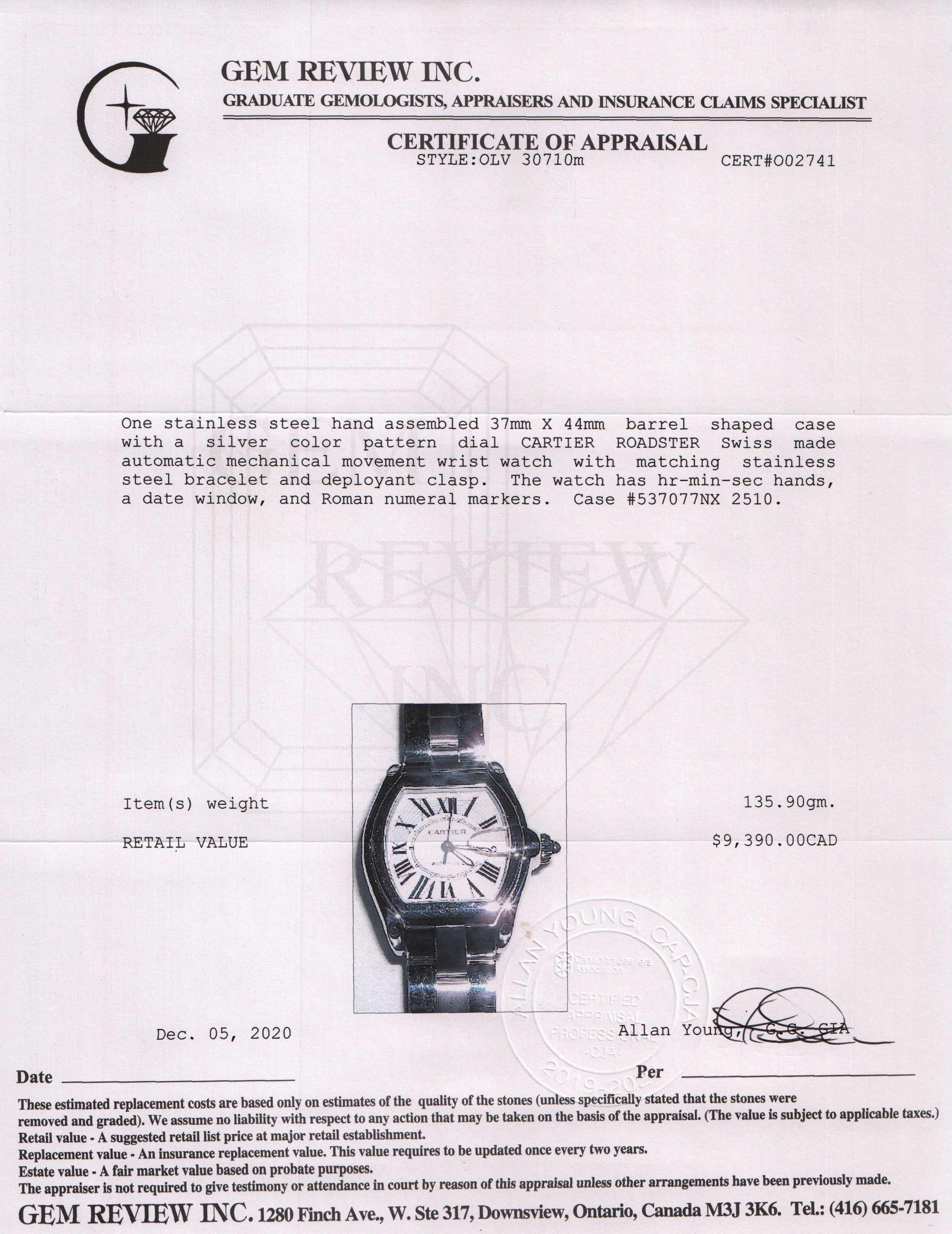 Cartier Roadster Watch w/ Box