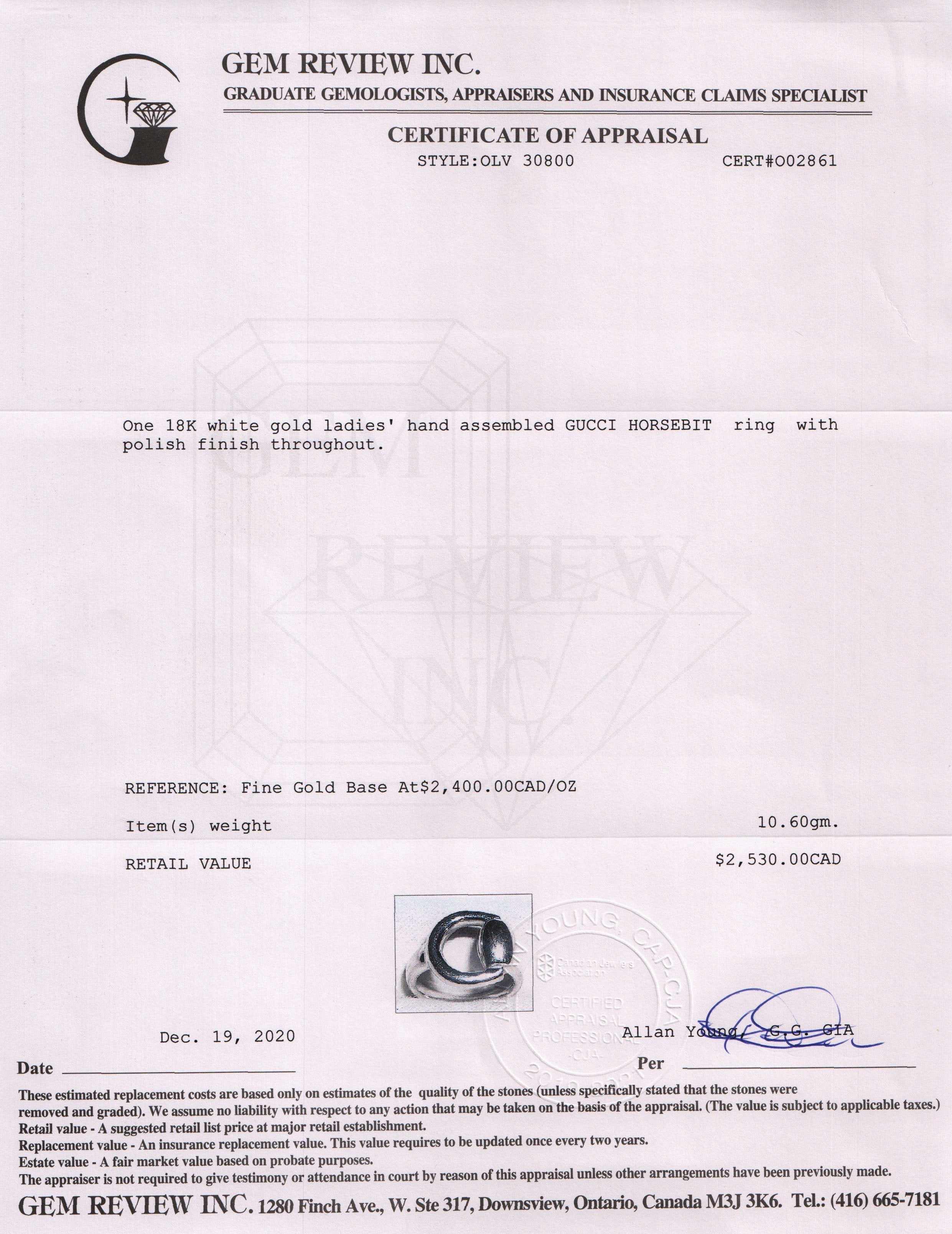 Gucci 18k White Gold Horsebit Ring