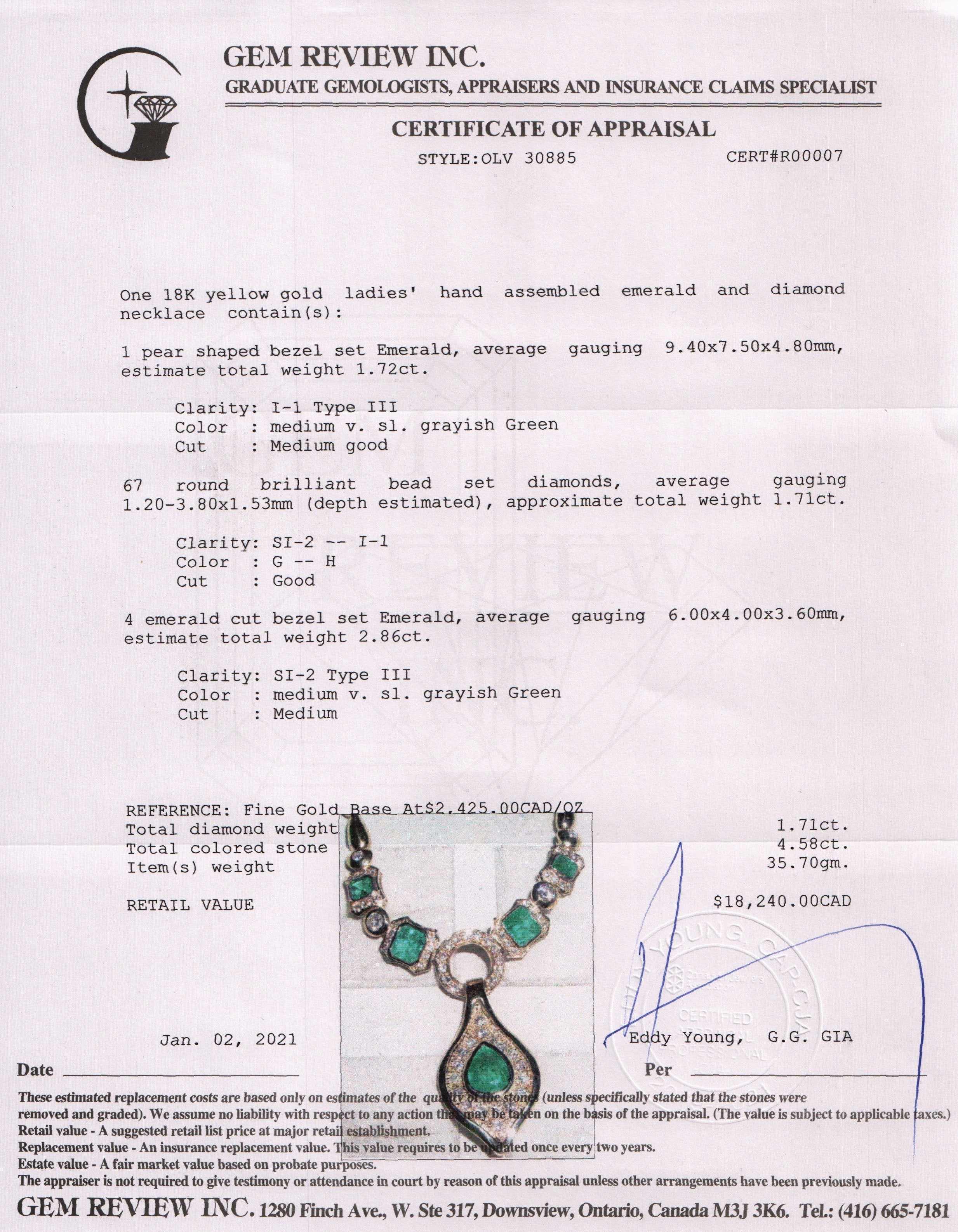 Emerald and Diamond Drop Pendant Necklace